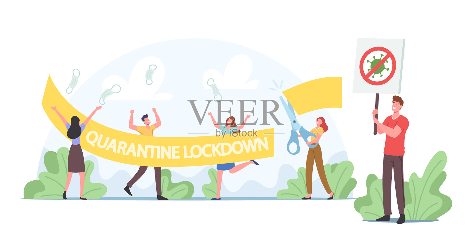 结束covid - 19封锁隔离大流行设计元素图片