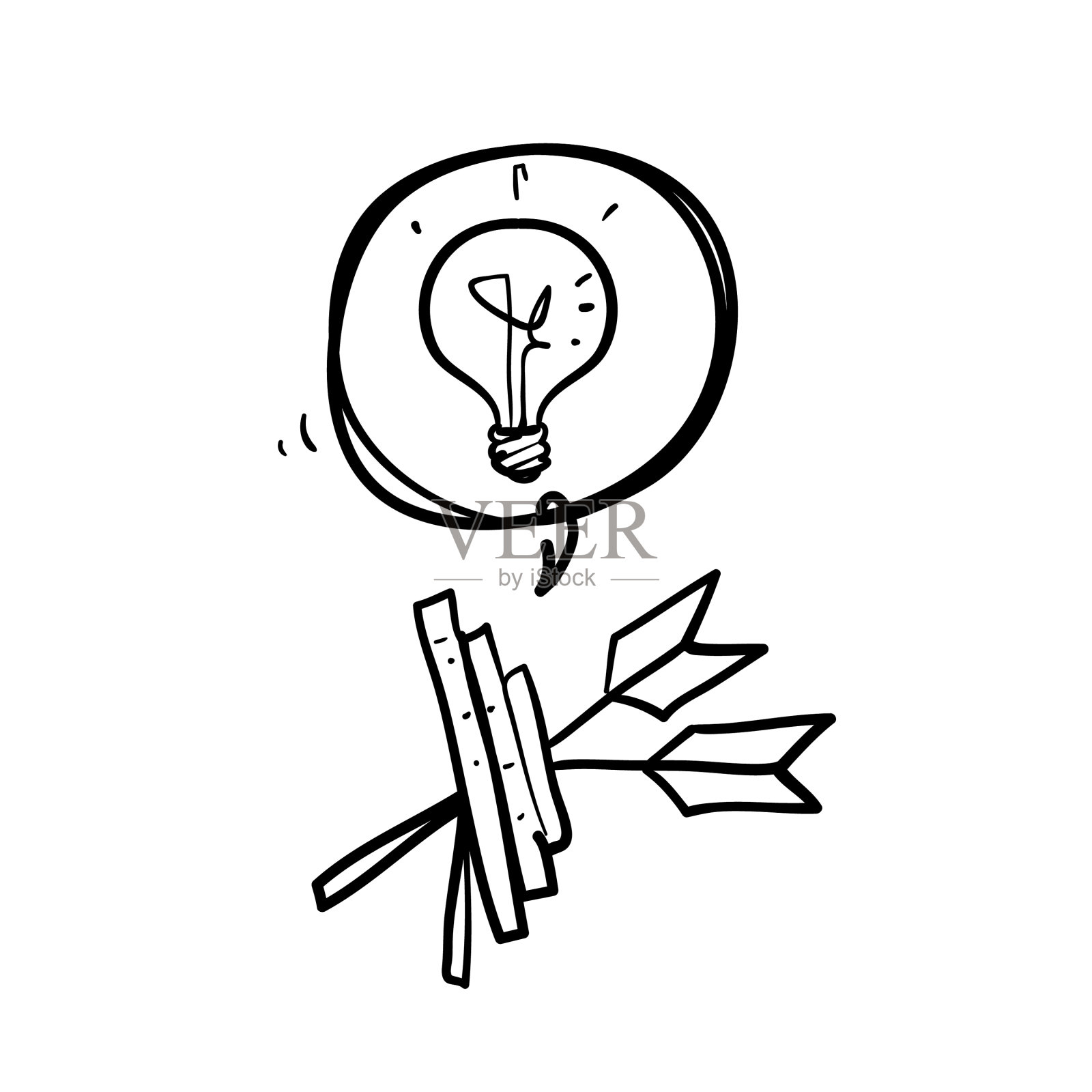 手绘涂鸦灯泡和飞镖箭图标素材