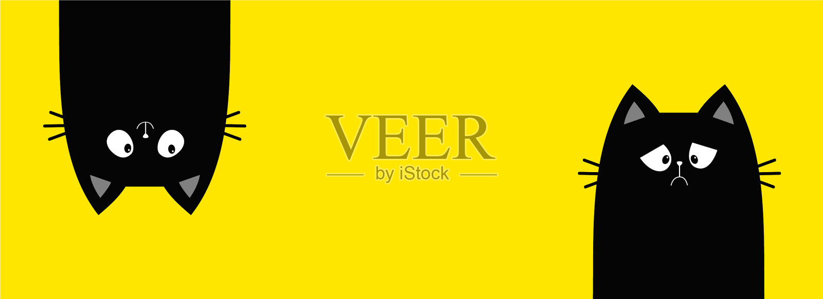 猫设线旗悲伤快乐黑猫脸图标素材