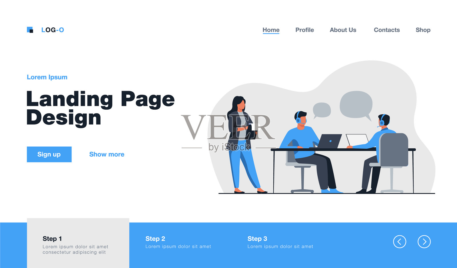 年轻的接线员在呼叫中心工作插画图片素材