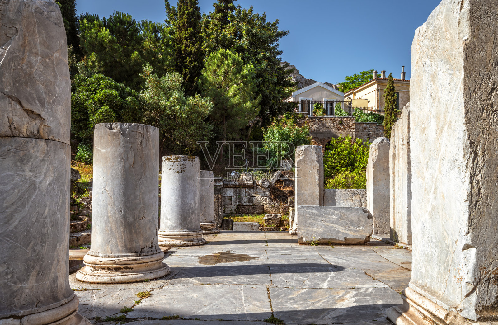 欧洲希腊雅典罗马集市的古希腊废墟照片摄影图片