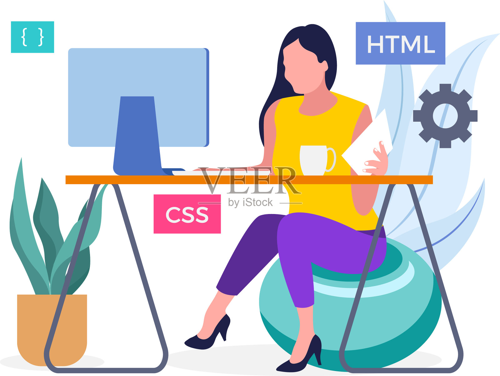 负责项目的女性开发人员设计元素图片