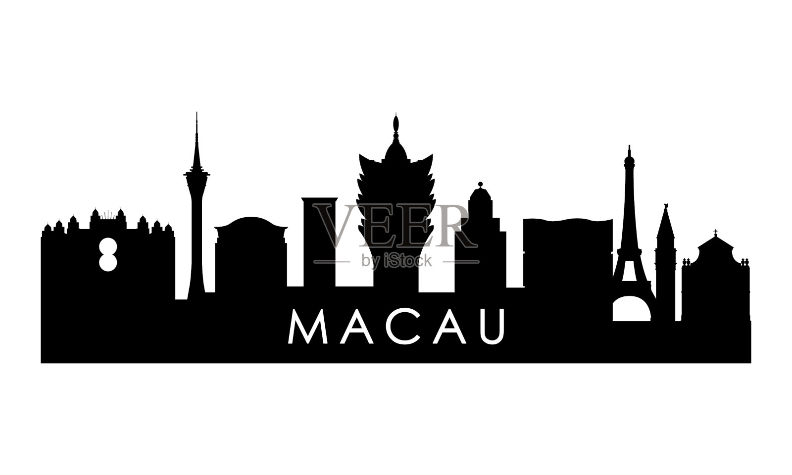 澳门天际线剪影黑色澳门城市设计设计元素图片