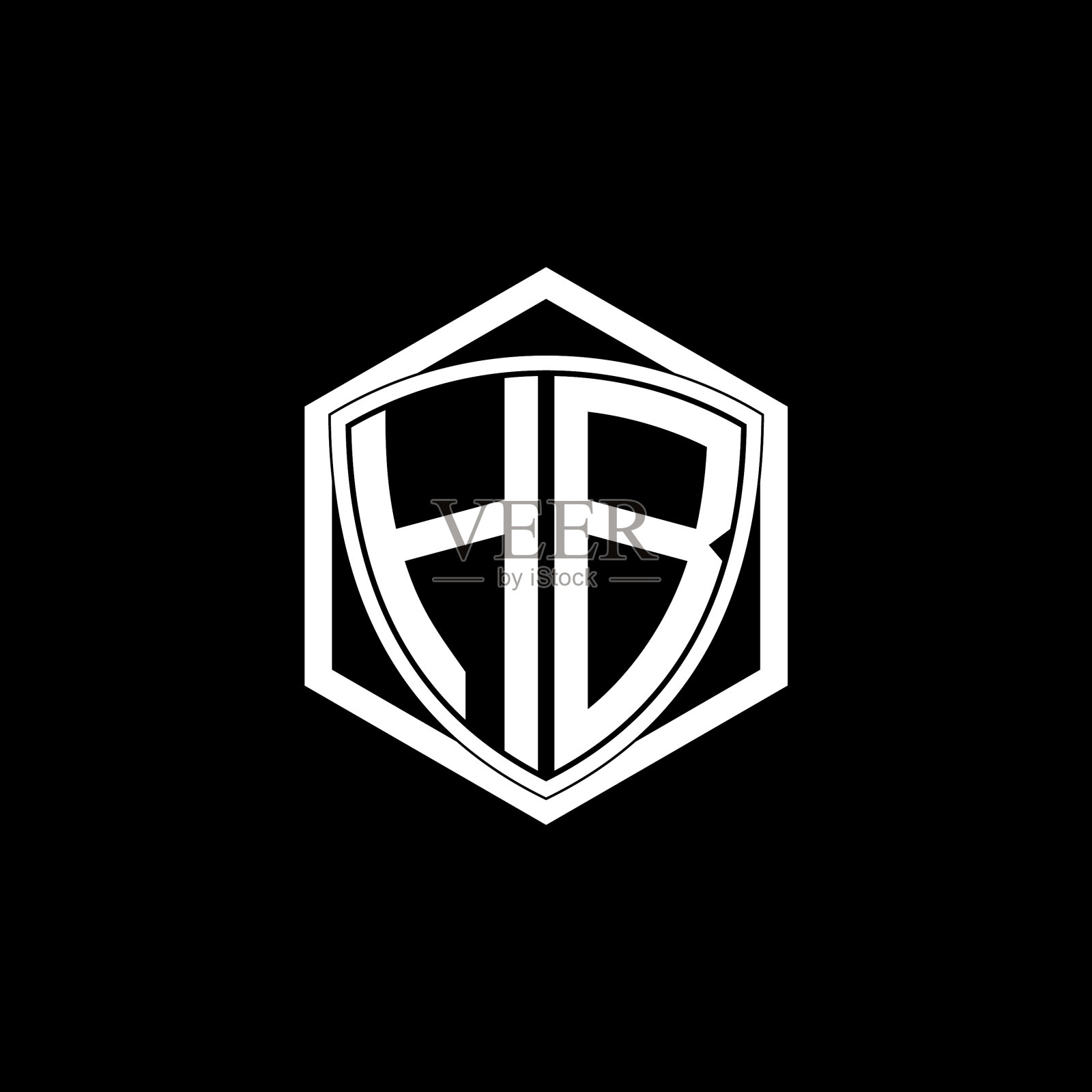 首字母h b盾与六边形框架插画图片素材