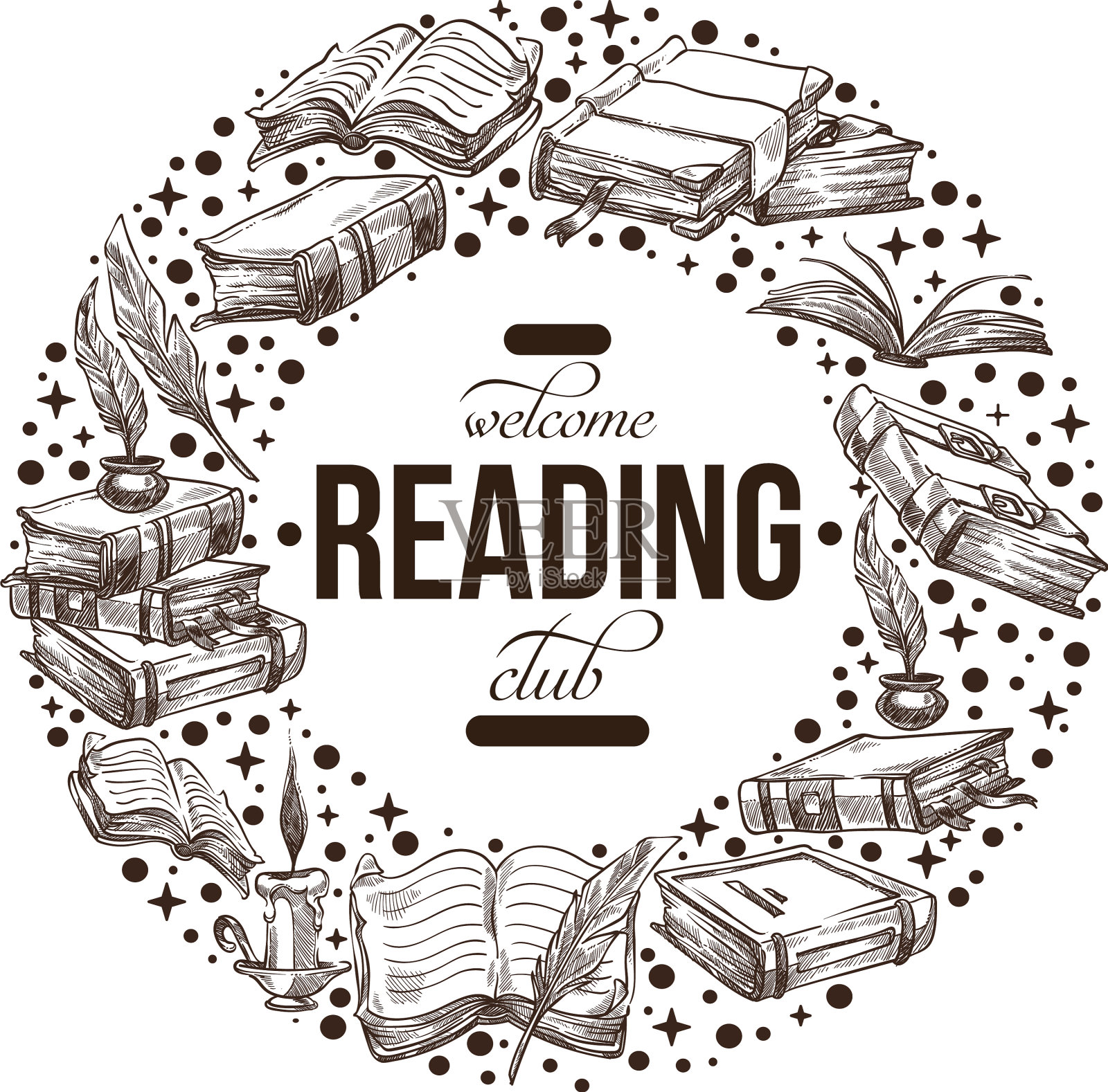 阅读俱乐部的徽章或标签与书籍设计元素图片