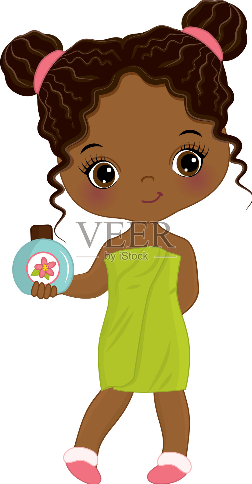 可爱的黑人小女孩裹着毛巾做spa的女孩设计元素图片