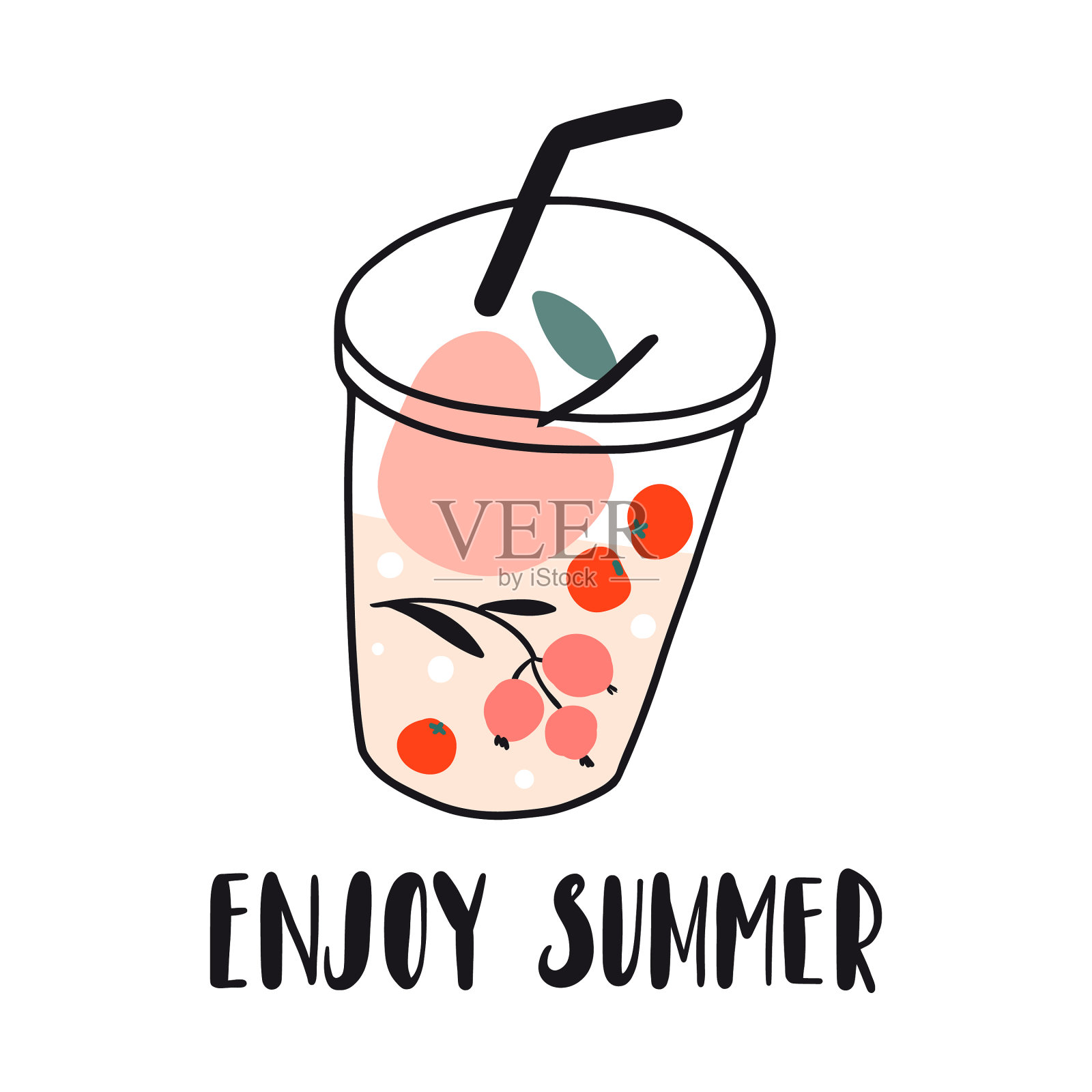 享受夏天新鲜的水果和浆果插画图片素材