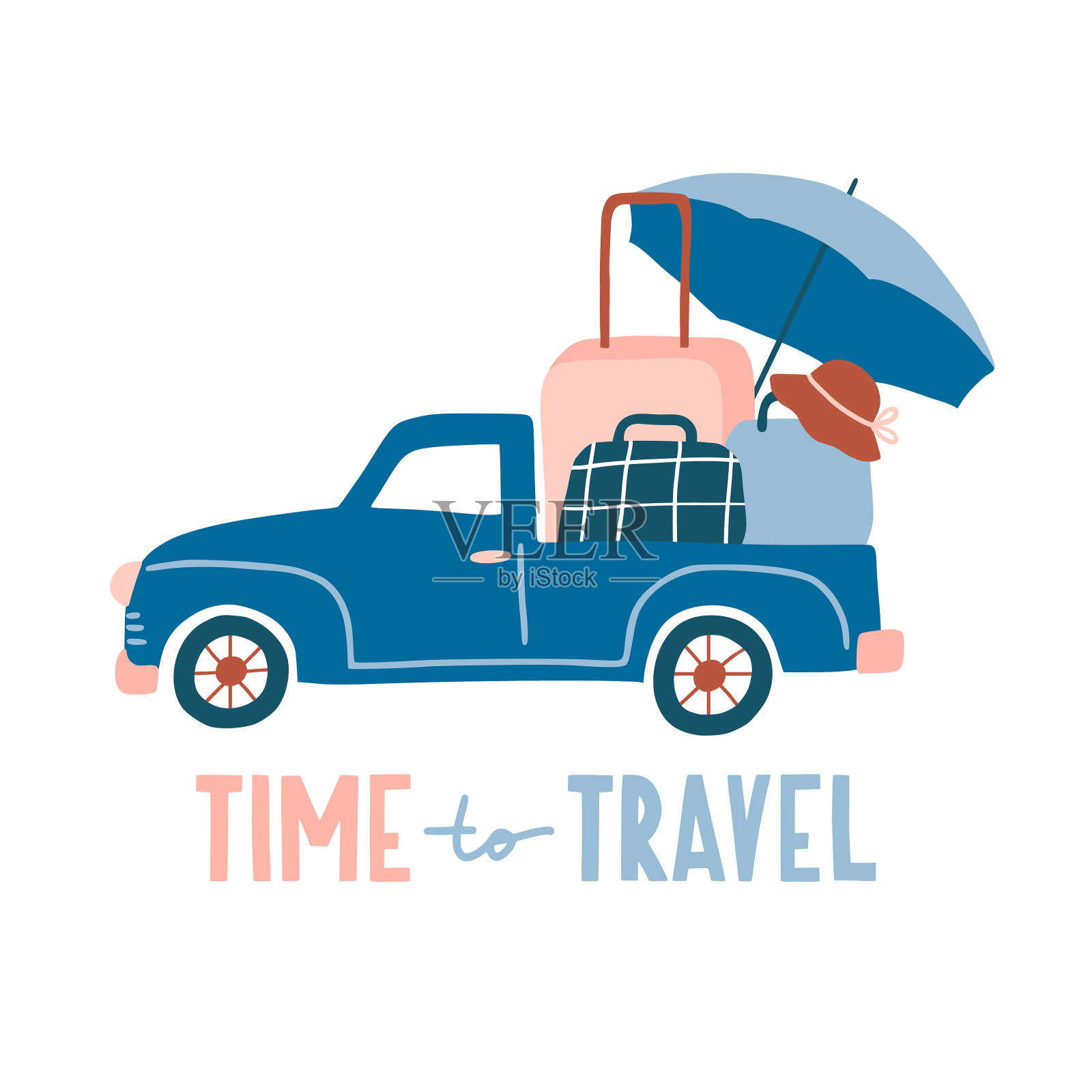 时间旅行可爱的手绘字体插画图片素材