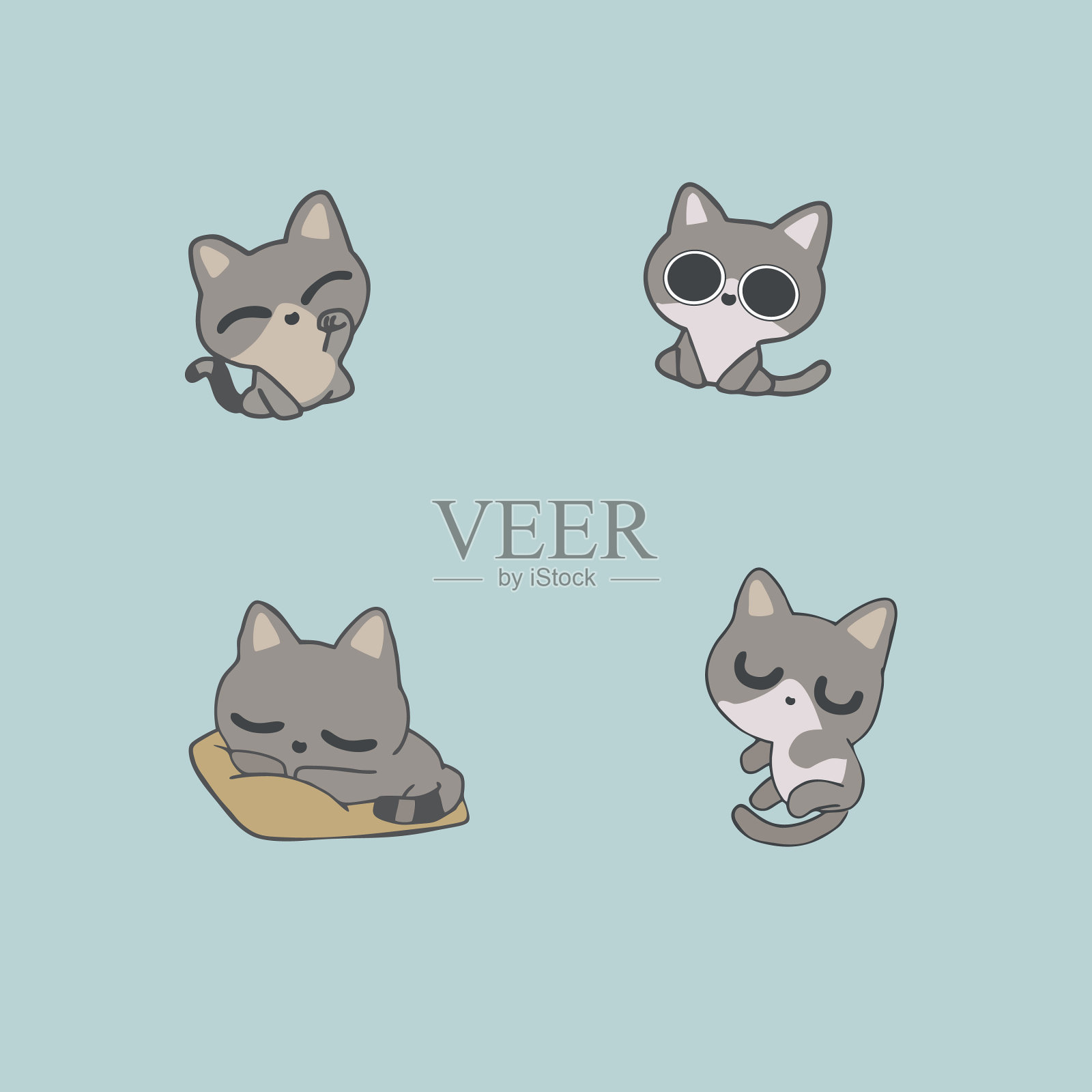不同姿势的可爱猫咪插画图片素材