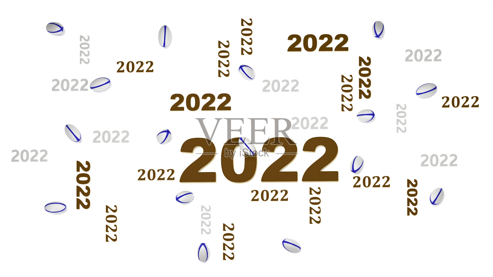 俯视图的几个橄榄球2022设计与一些球在白色照片摄影图片