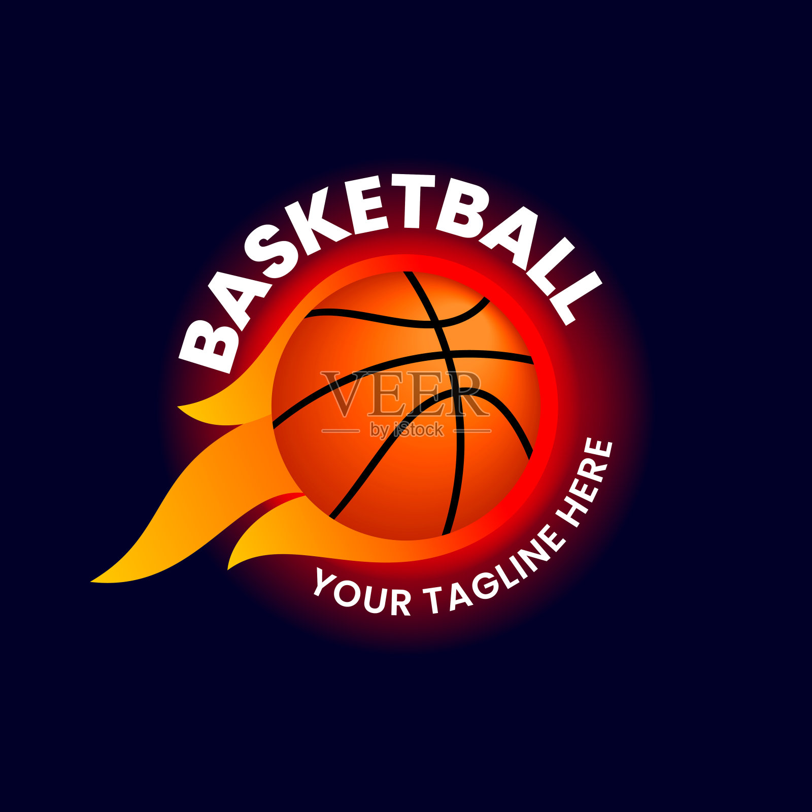 篮球标志设计模板。火焰球。插画图片素材
