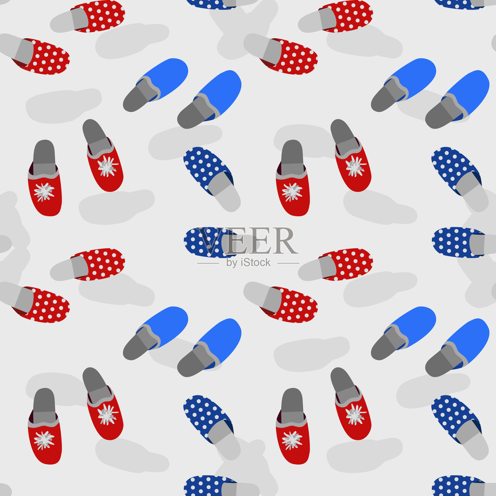 不同的家庭拖鞋鞋在地板上插画图片素材