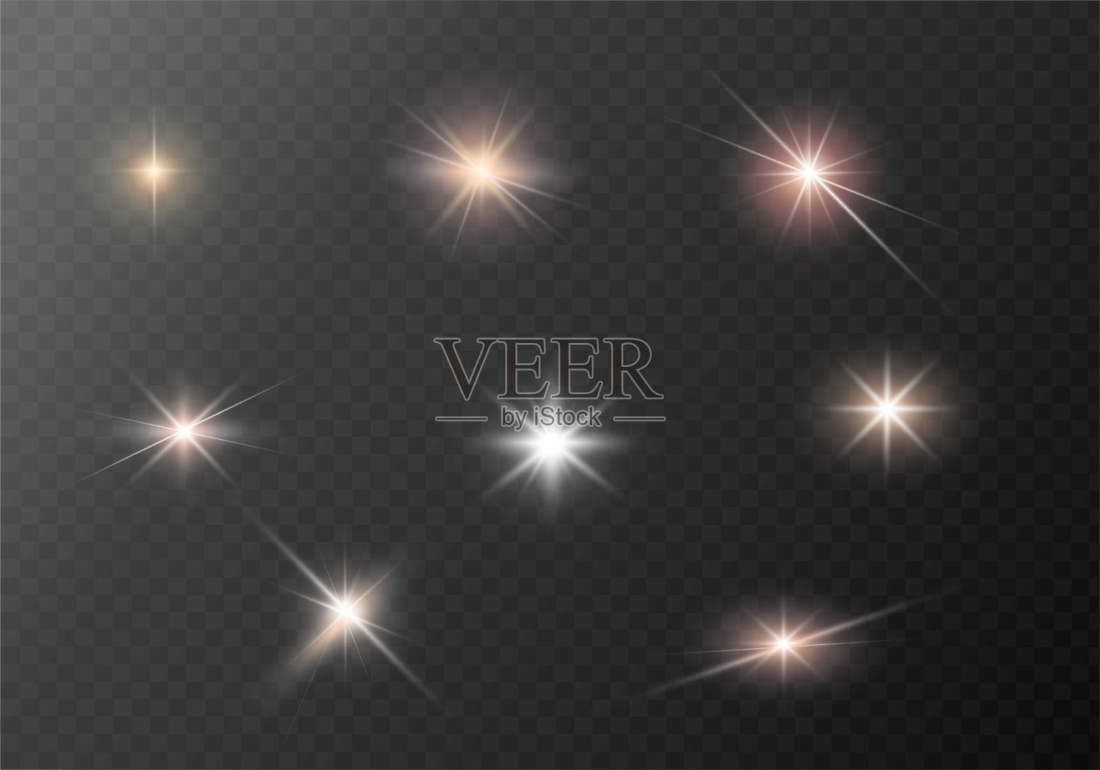 眩光。闪光的光线。发光,闪光效果。收集各种发光的火花。矢量插图在透明的背景。设计元素图片