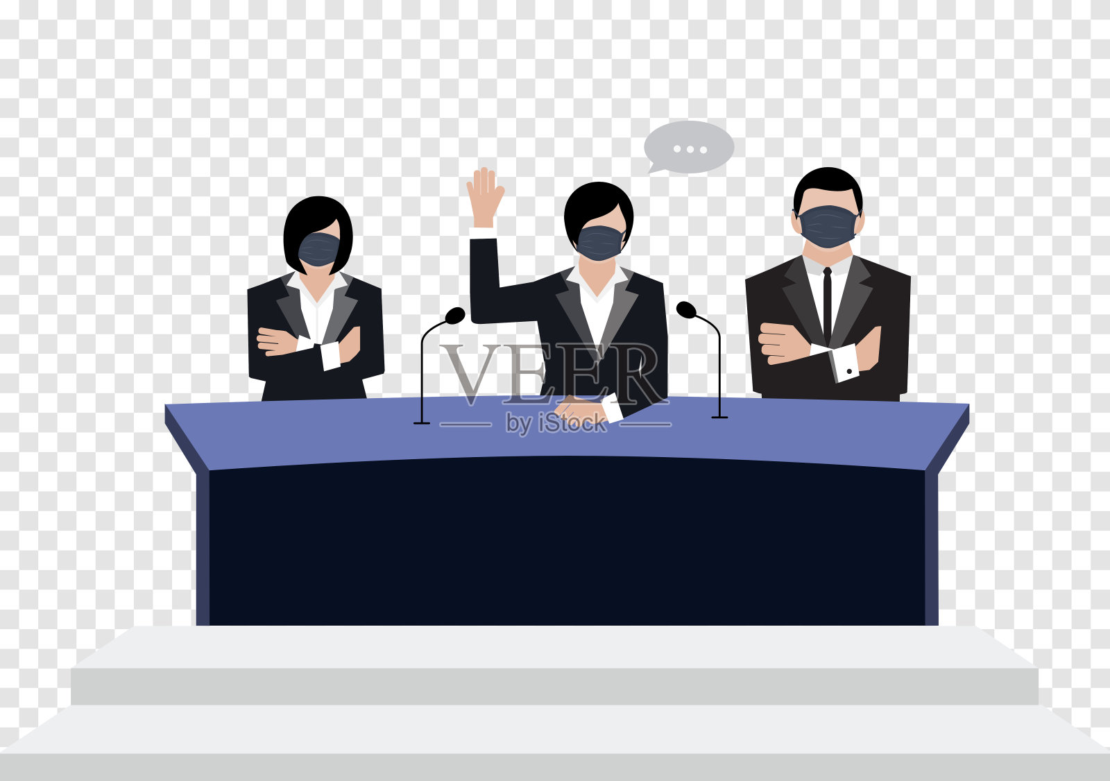 参议院戴着绿色医用口罩在透明背景下的会议室投票，covid - 19冠状病毒时代载体ep04插画图片素材