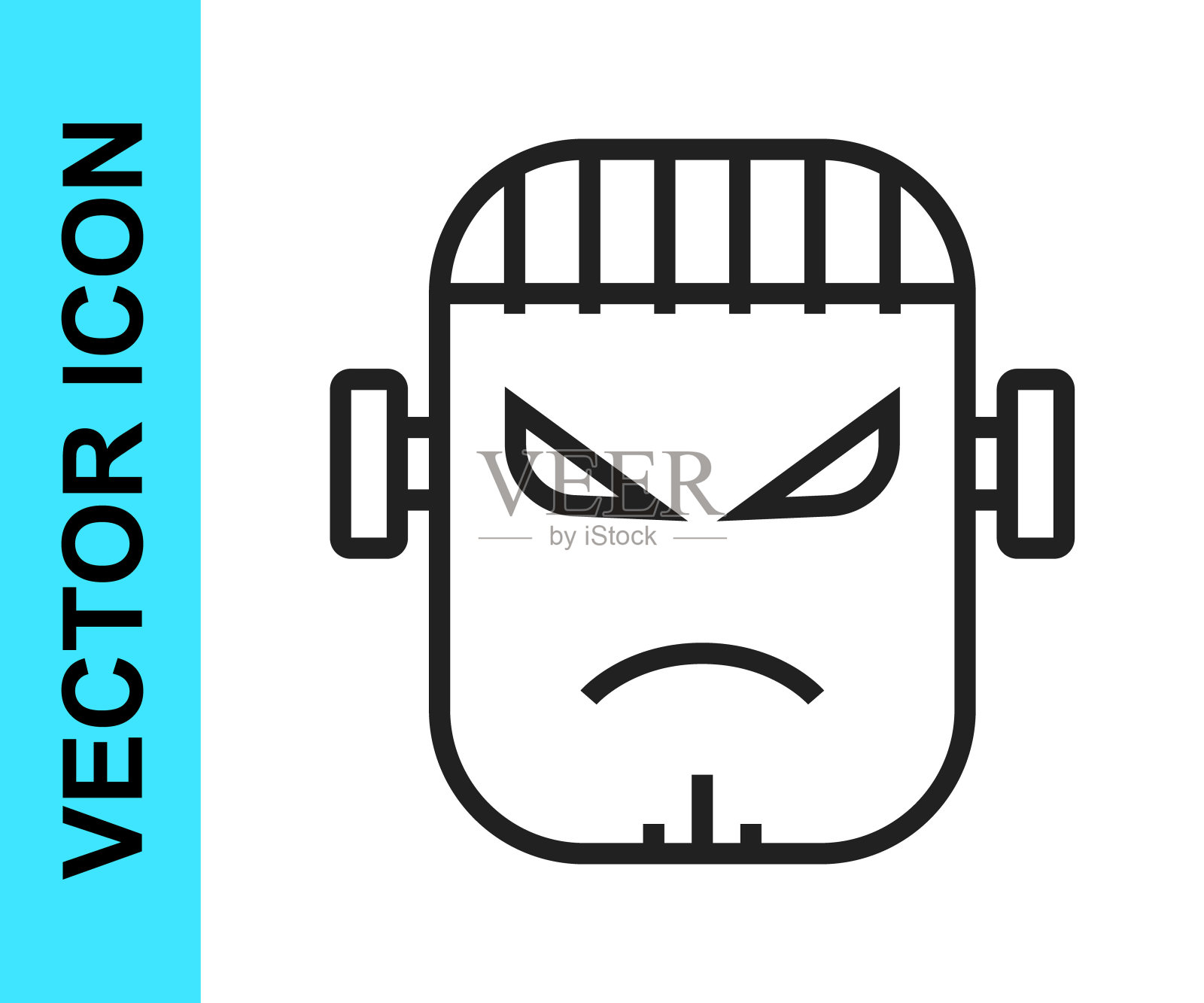 黑线可怕的怪物-弗兰肯斯坦的脸图标孤立在白色的背景。快乐的万圣节派对。向量图标素材