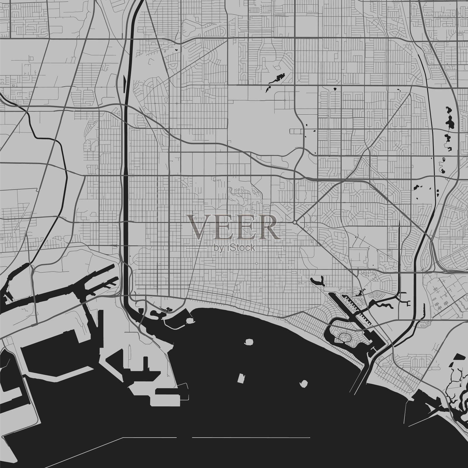 城市城市地图长滩海报灰度插画图片素材