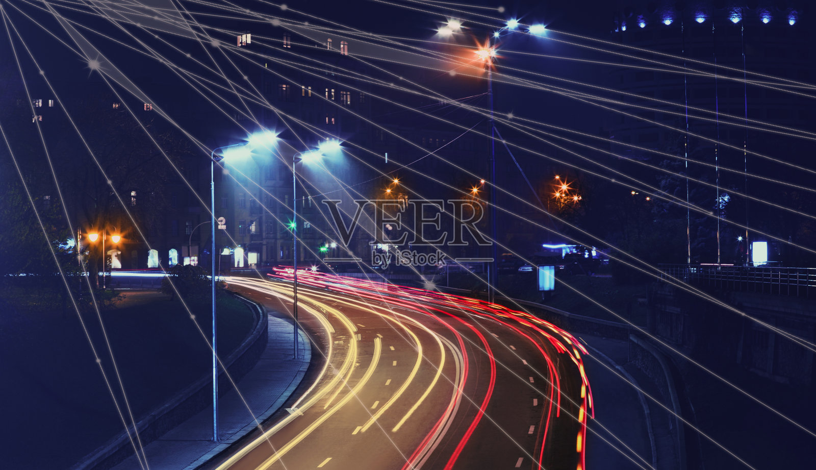 夜景与网络连线。云技术照片摄影图片