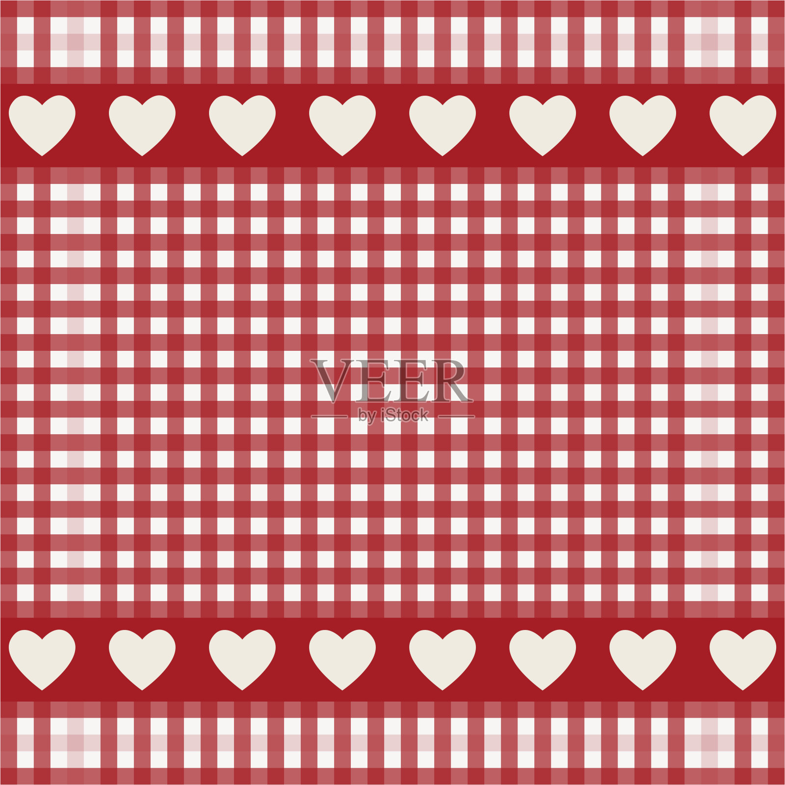 红白格子心形图案面料背景插画图片素材