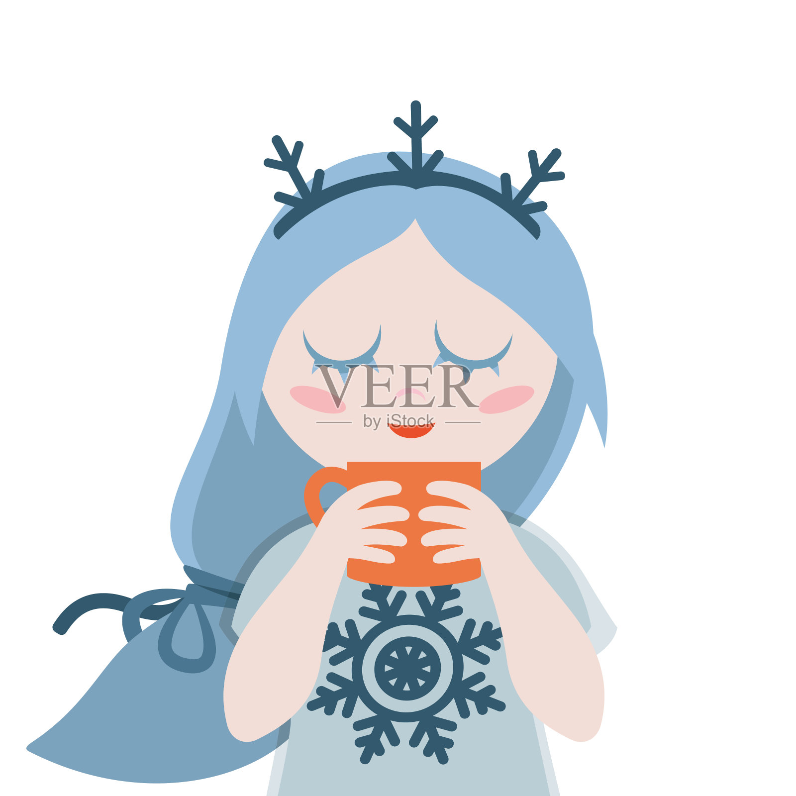 雪花女孩拿着一杯热饮设计元素图片
