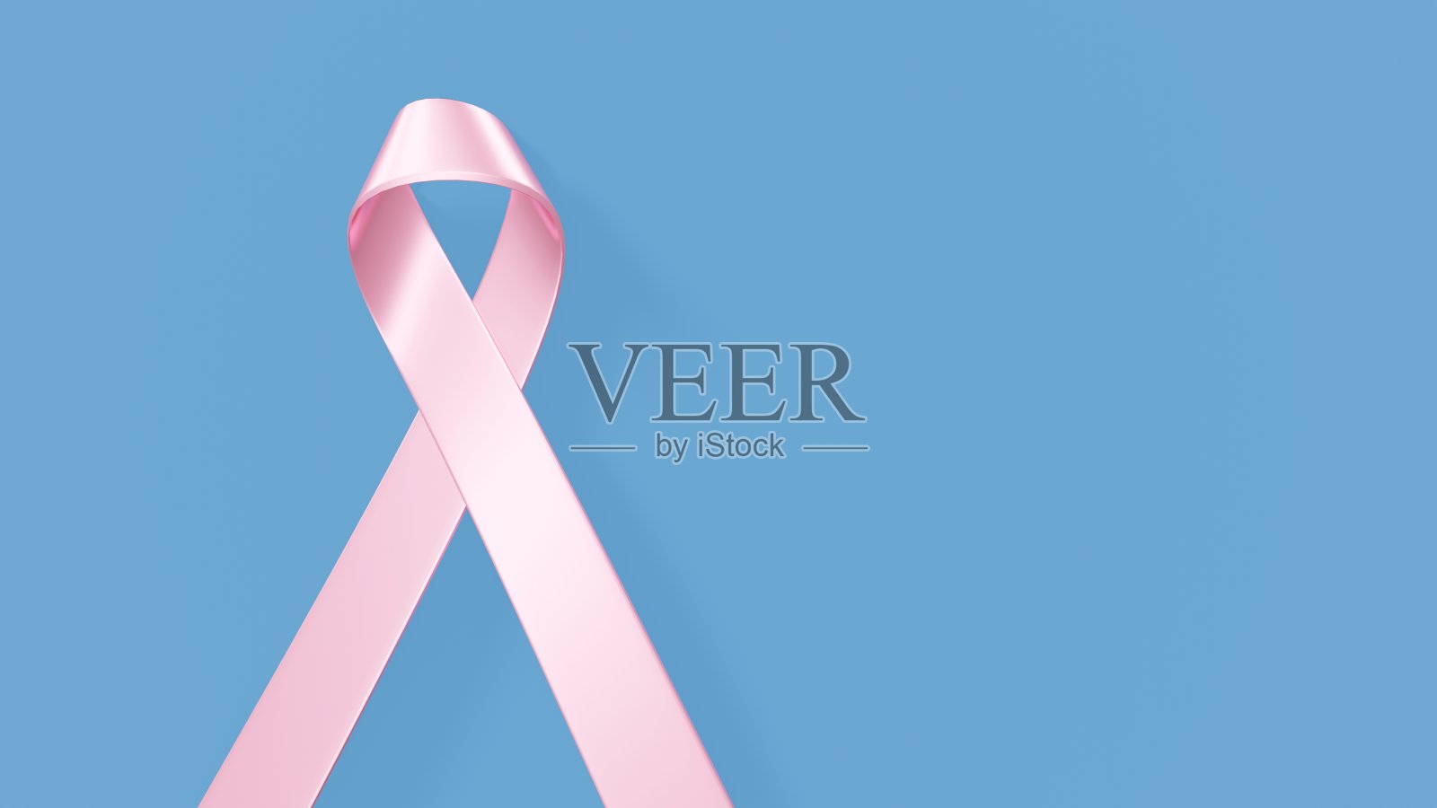 3d模板与粉红色发光缎带与蓝色背景循环。乳癌宣传月标志照片摄影图片