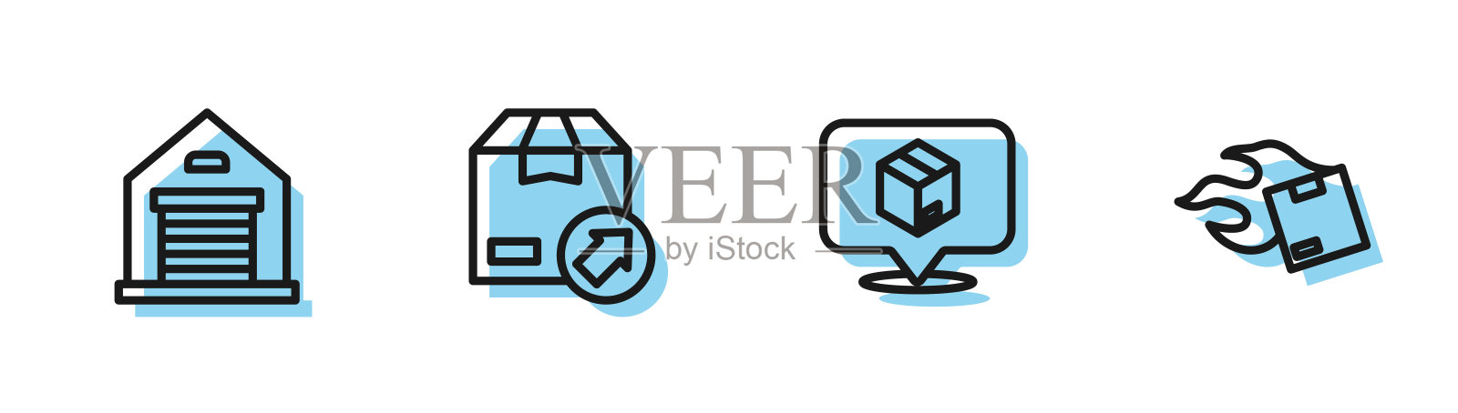 设置线定位纸箱，仓库，纸箱和图标。向量插画图片素材