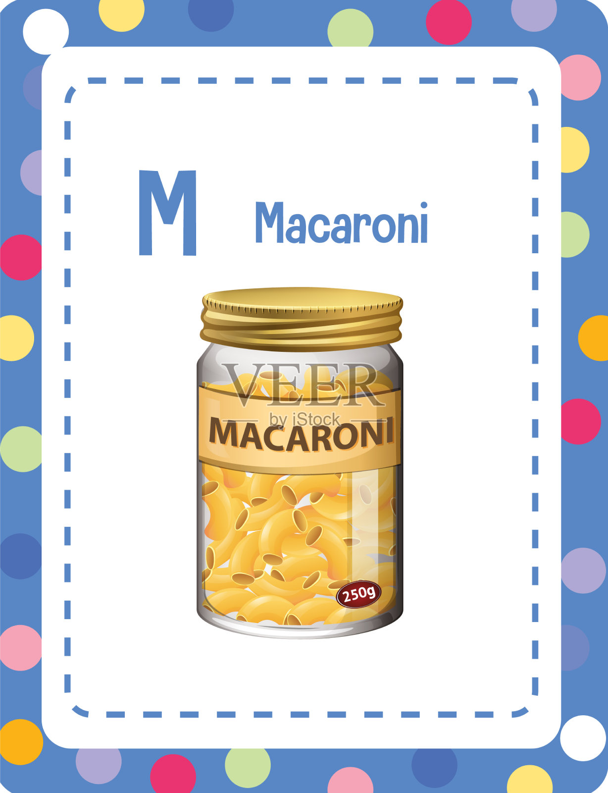 字母抽认卡，字母m代表通心粉插画图片素材