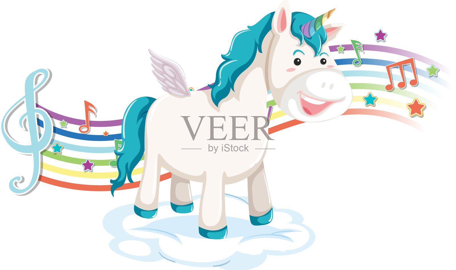可爱的独角兽，带着旋律站在云端设计元素图片