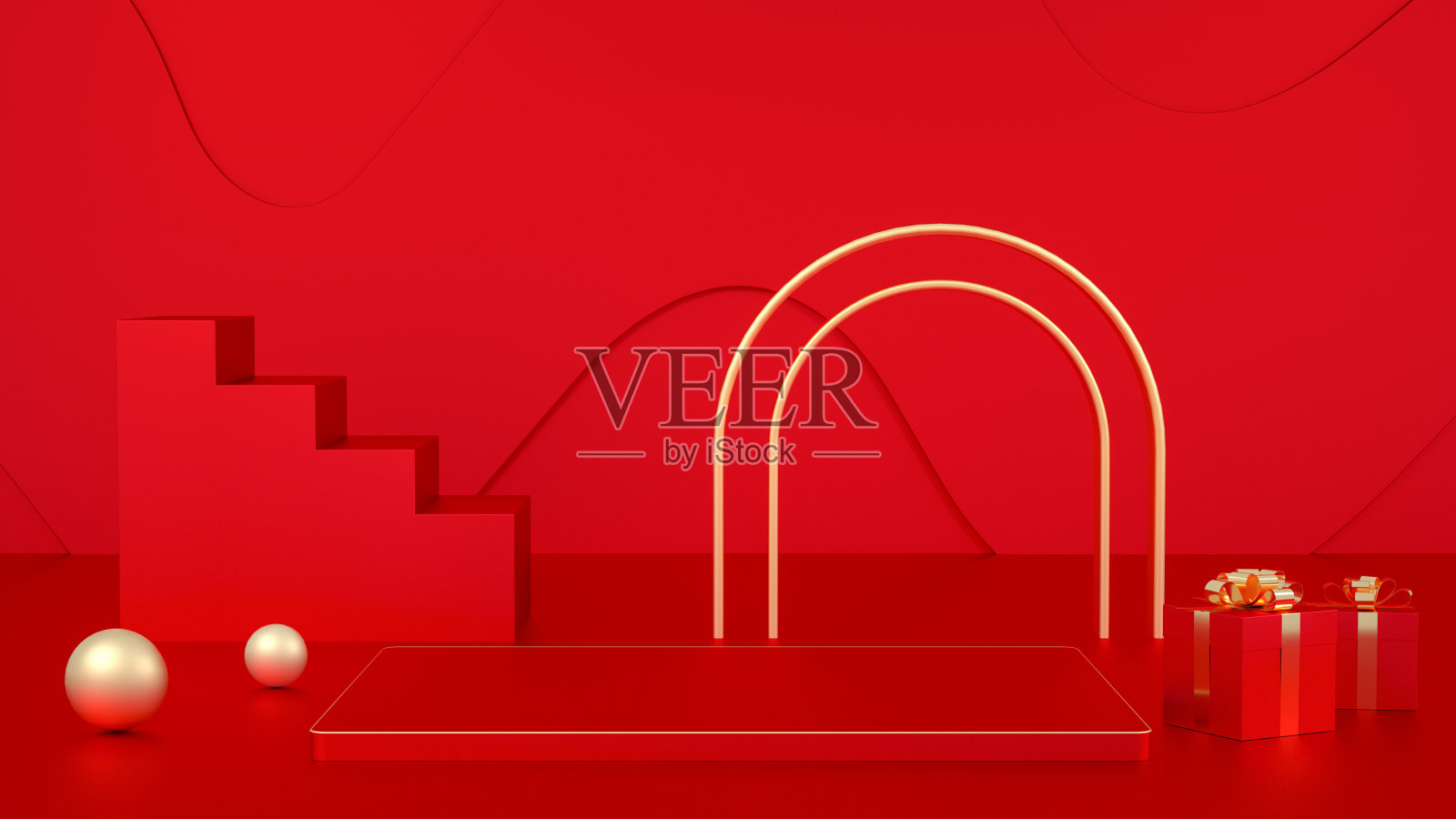 3D渲染红色创意产品展示展台场景背景照片摄影图片