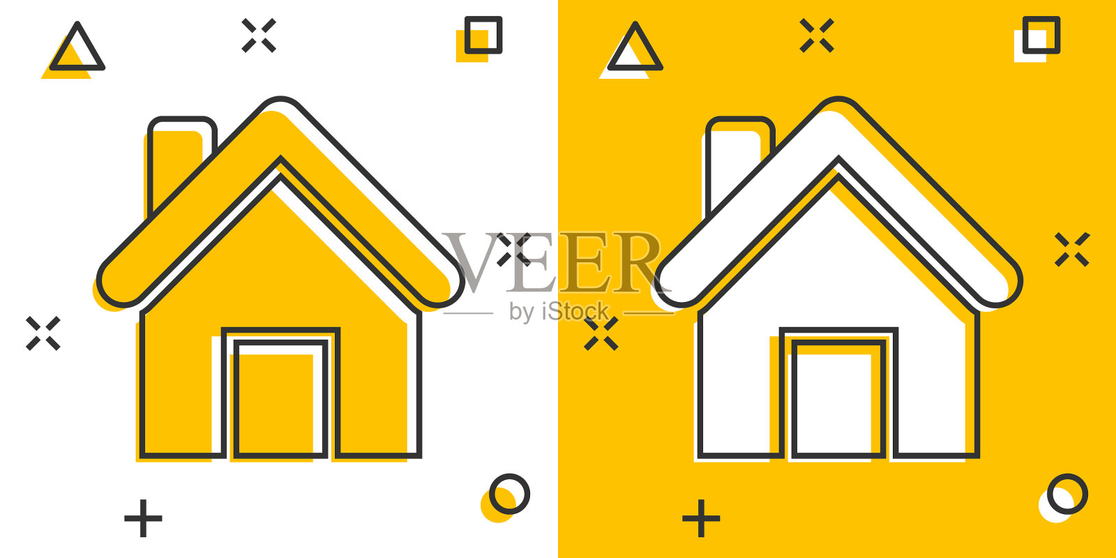 房子建筑图标在漫画风格的家庭公寓插画图片素材