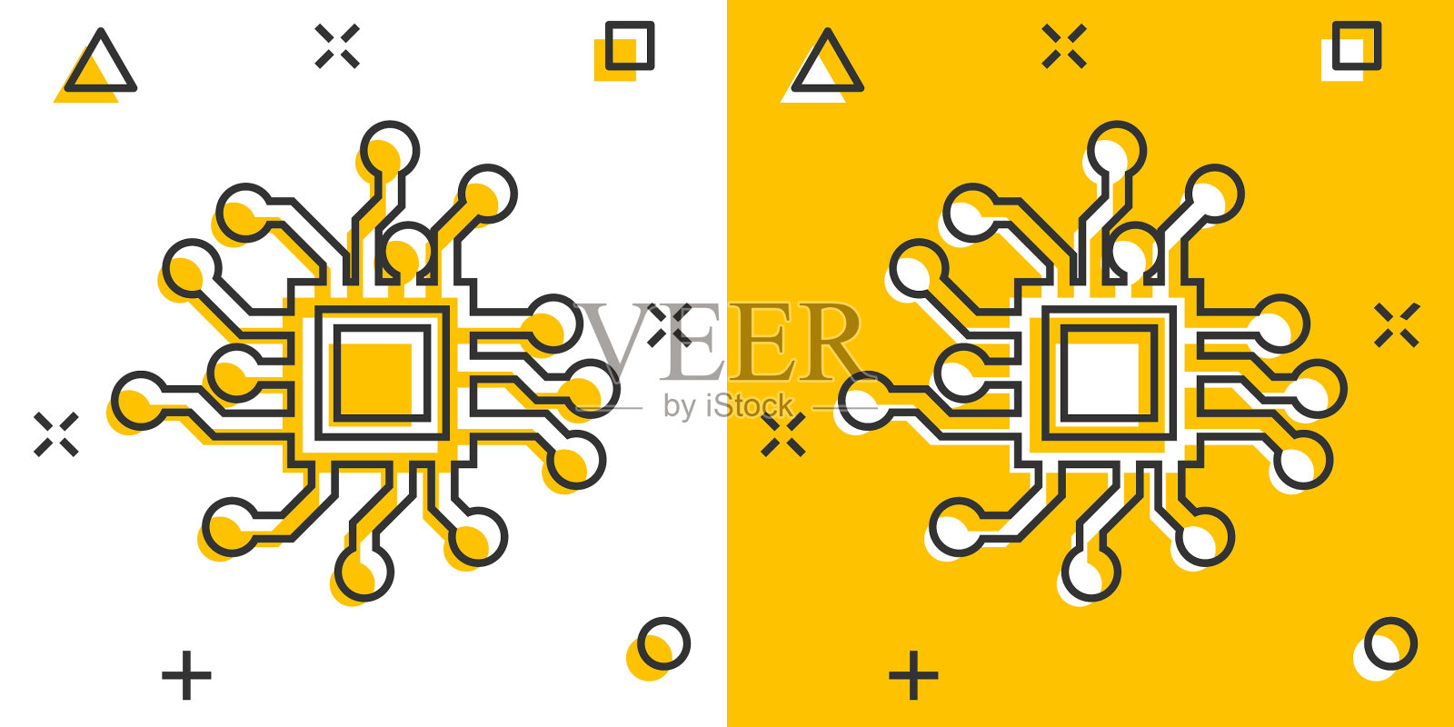 电路板图标漫画风格的技术插画图片素材