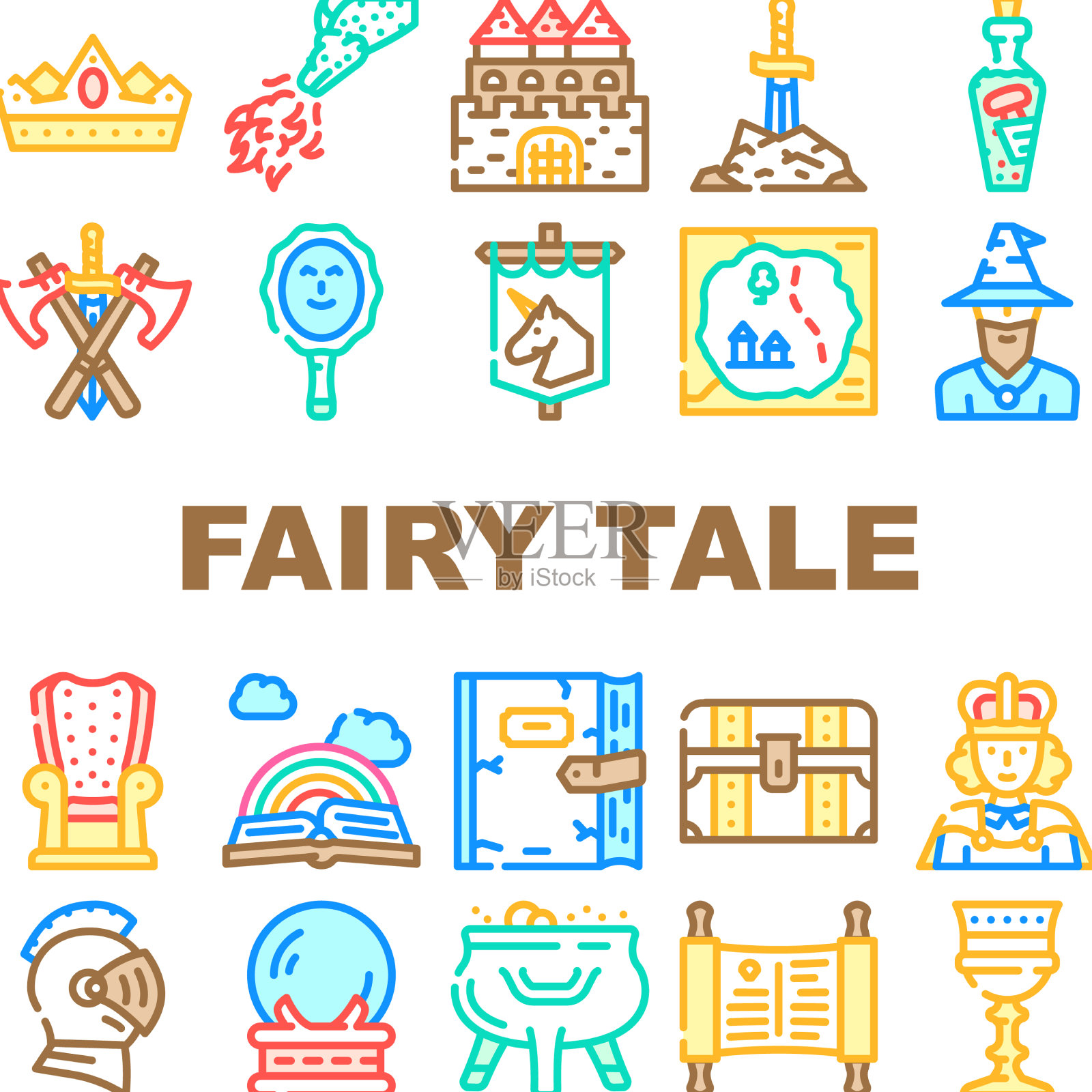 童话故事中世纪书籍图标集图标素材