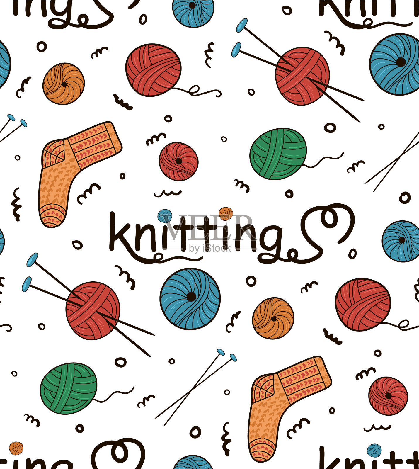 无缝花式针织球纱插画图片素材