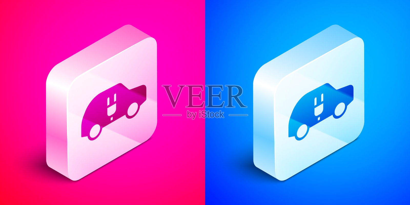 等距电动汽车和电缆插头图标素材