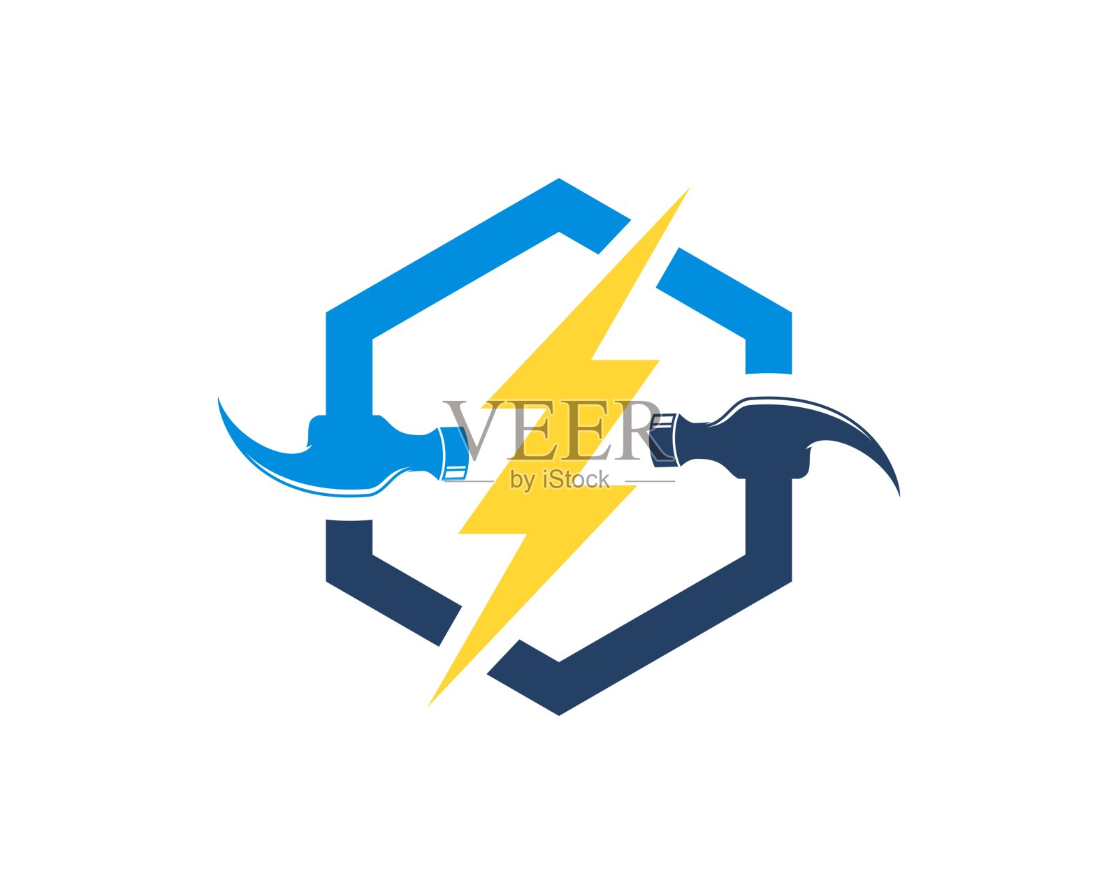 六角形，内有锤子和闪电插画图片素材