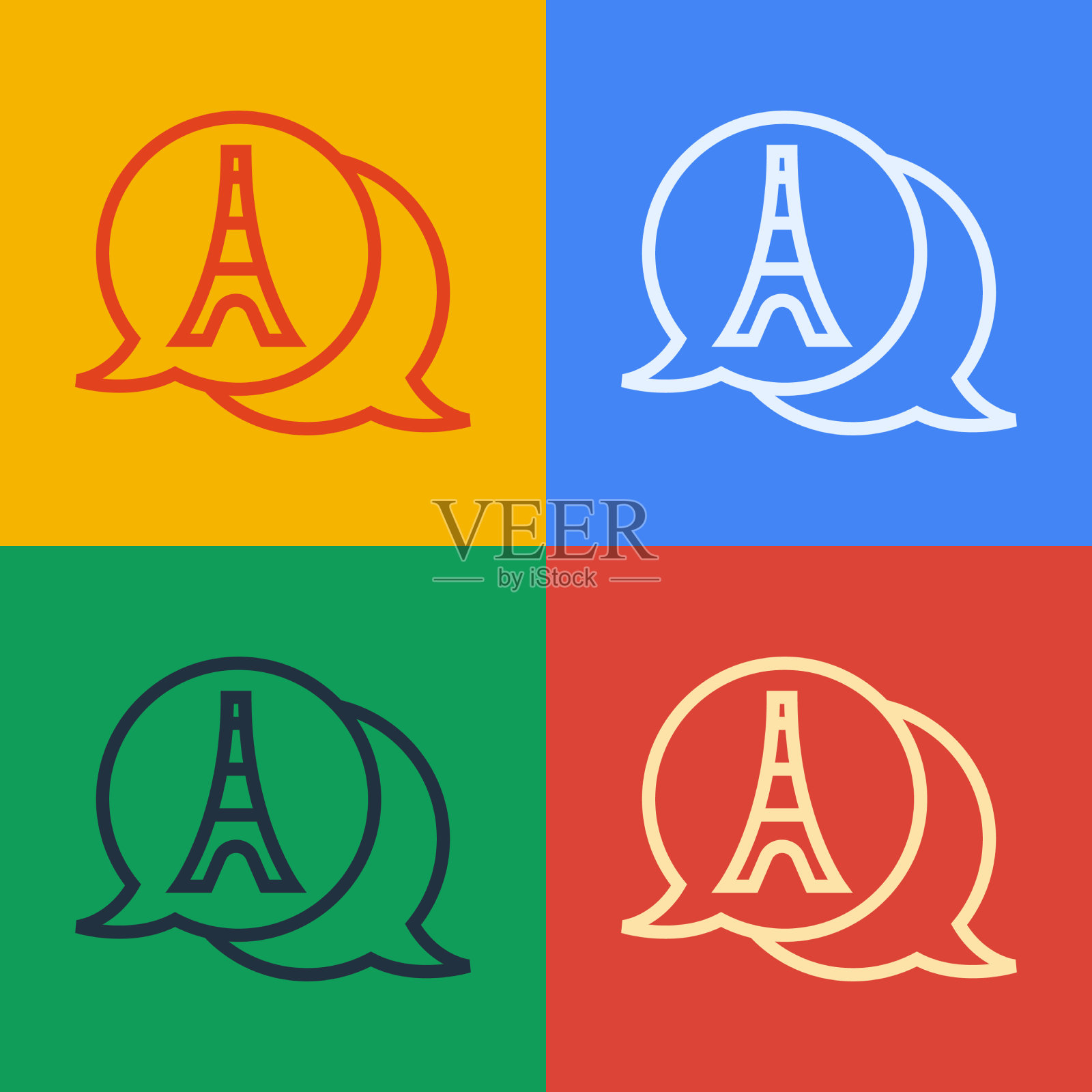 波普艺术线埃菲尔铁塔图标孤立的颜色插画图片素材