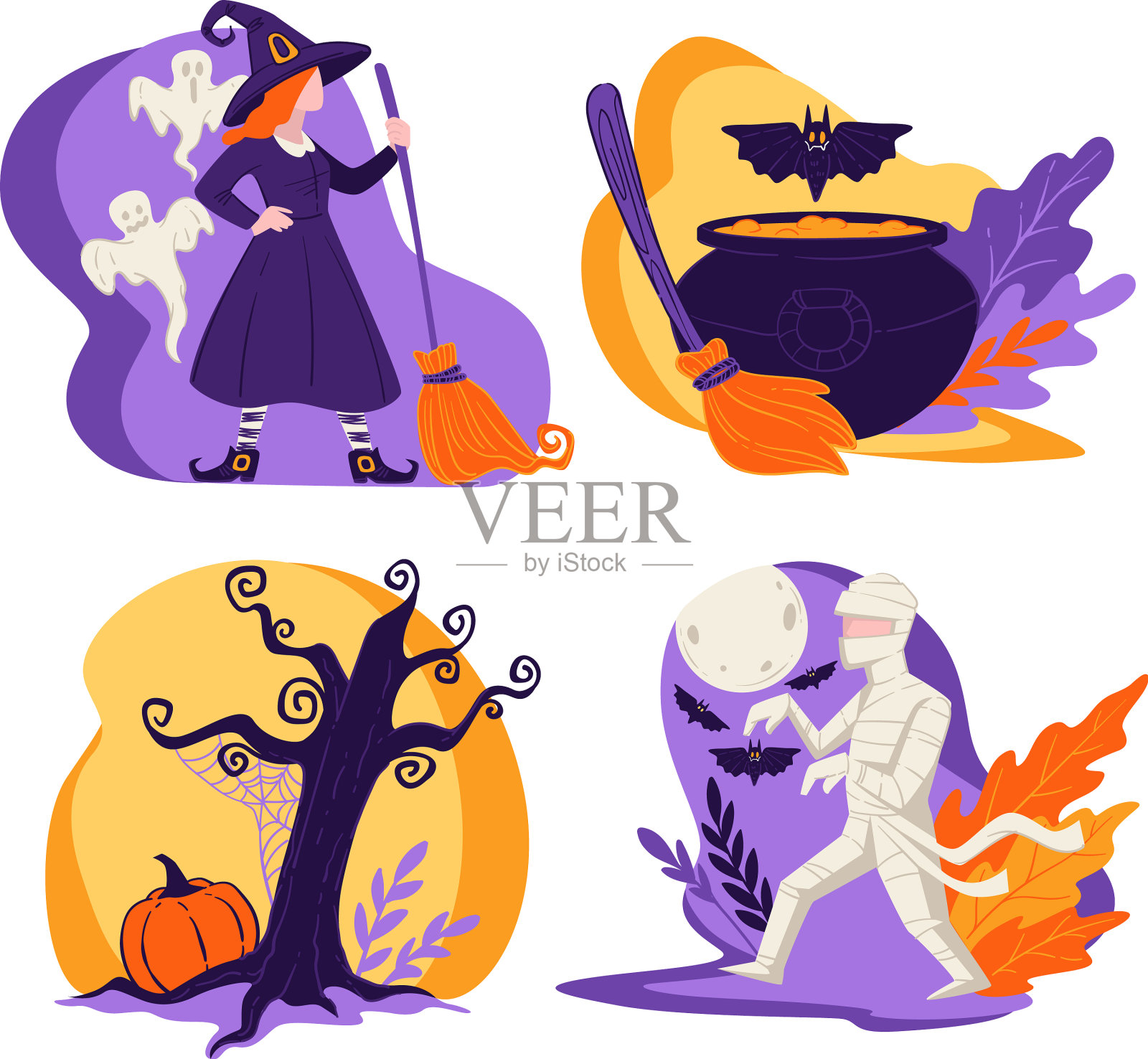 万圣节假期在秋天女巫人物木乃伊插画图片素材