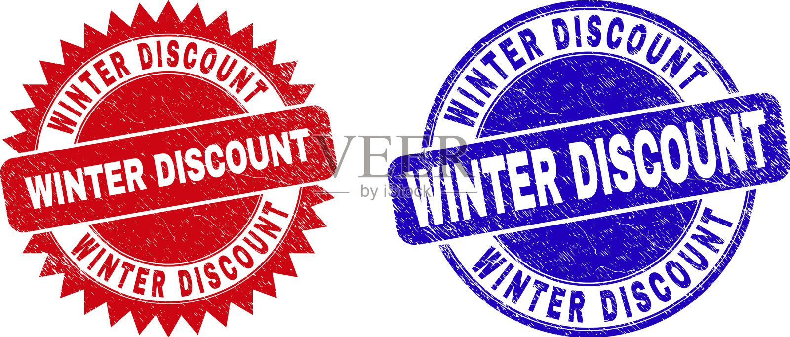 冬季折扣圆和玫瑰形邮票设计元素图片