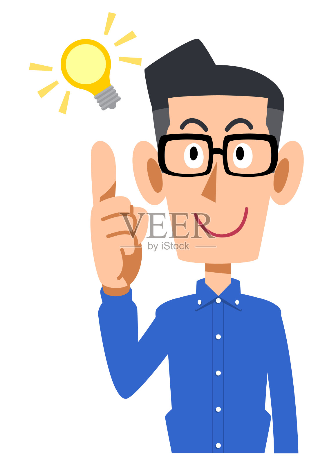 一个穿着蓝色衬衫，戴着眼镜，能激发灵感的男人插画图片素材