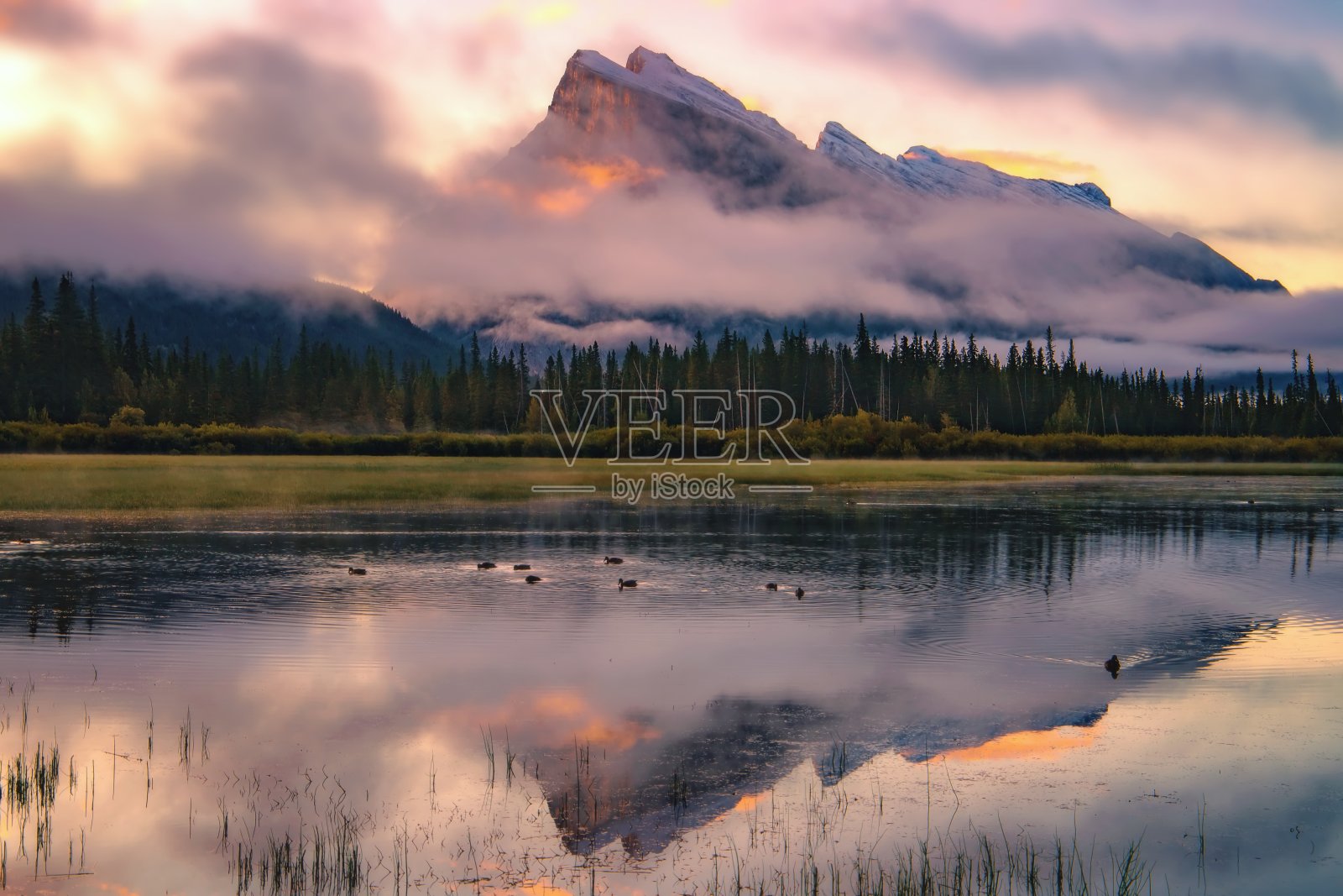 朱米林湖多云的夏日日出照片摄影图片