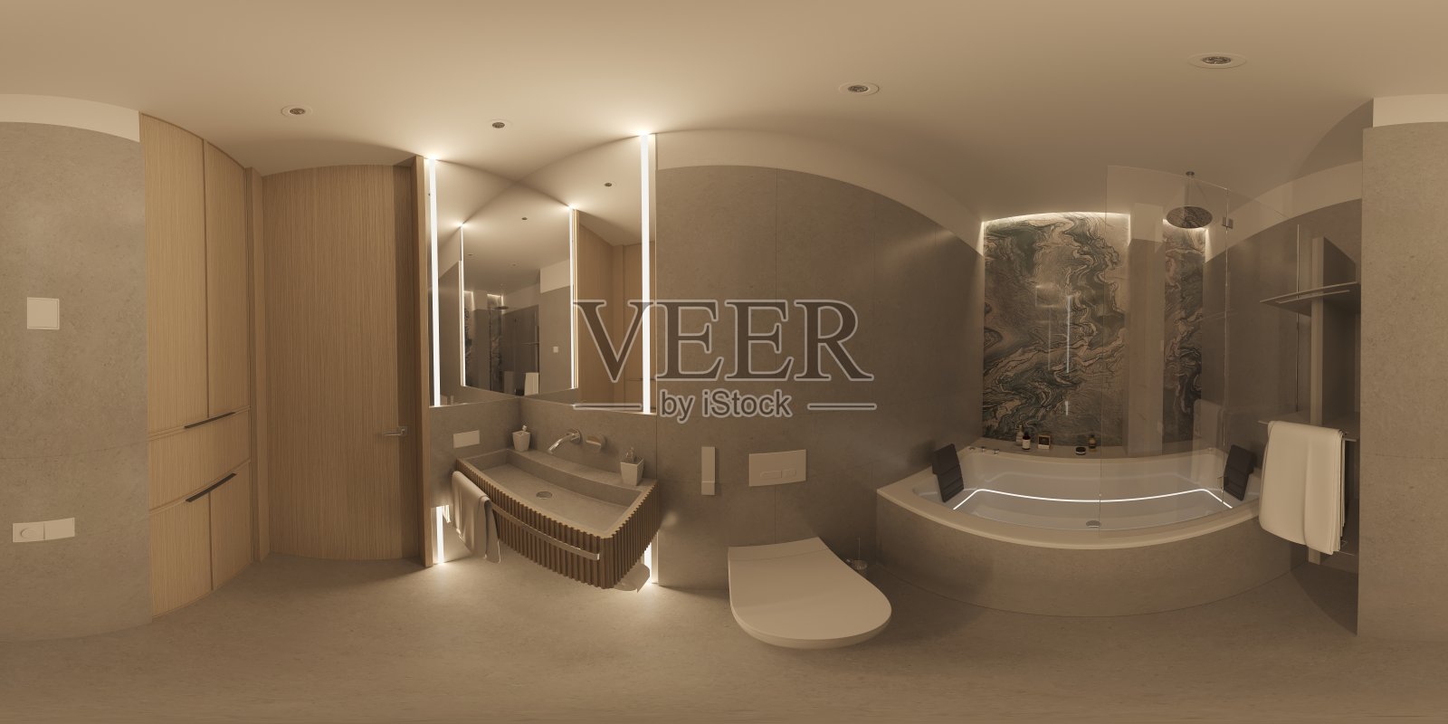 三维插图球形360 vr度，无缝全景的房间和房间照片摄影图片