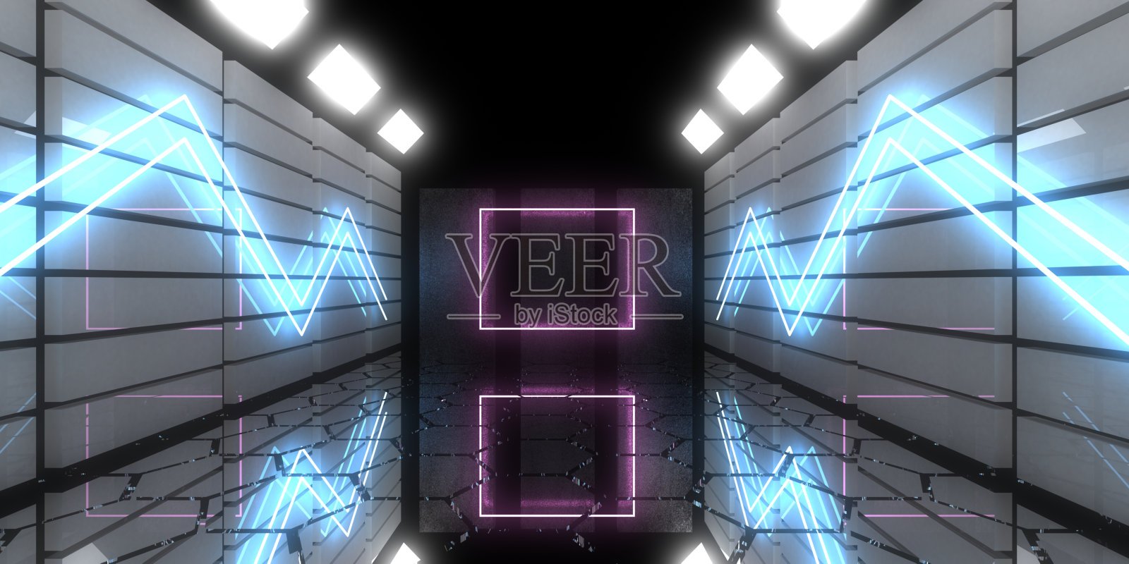 3D抽象背景霓虹灯。霓虹灯隧道。空间构造。三维插图照片摄影图片