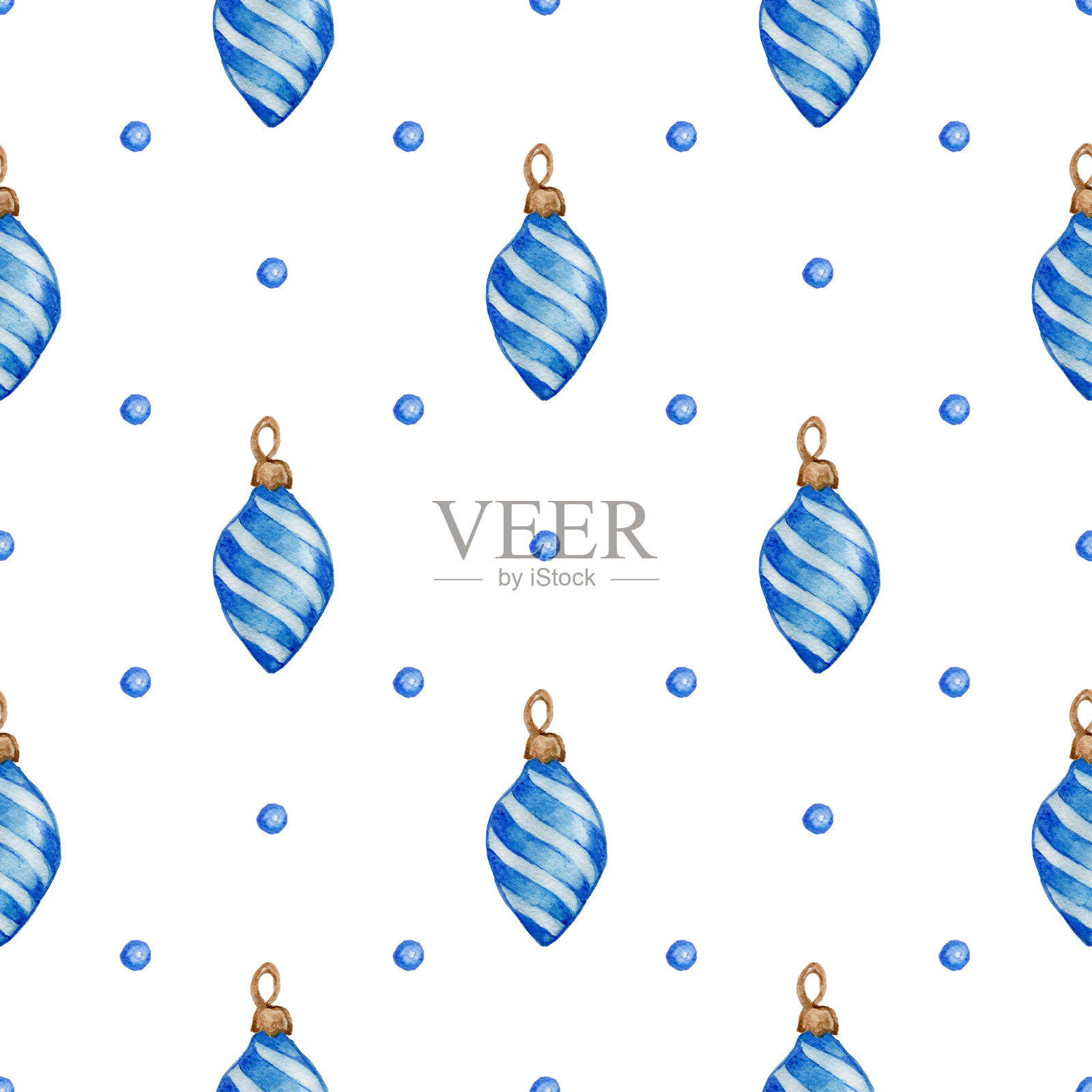 水彩圣诞节无缝与蓝色装饰图案插画图片素材