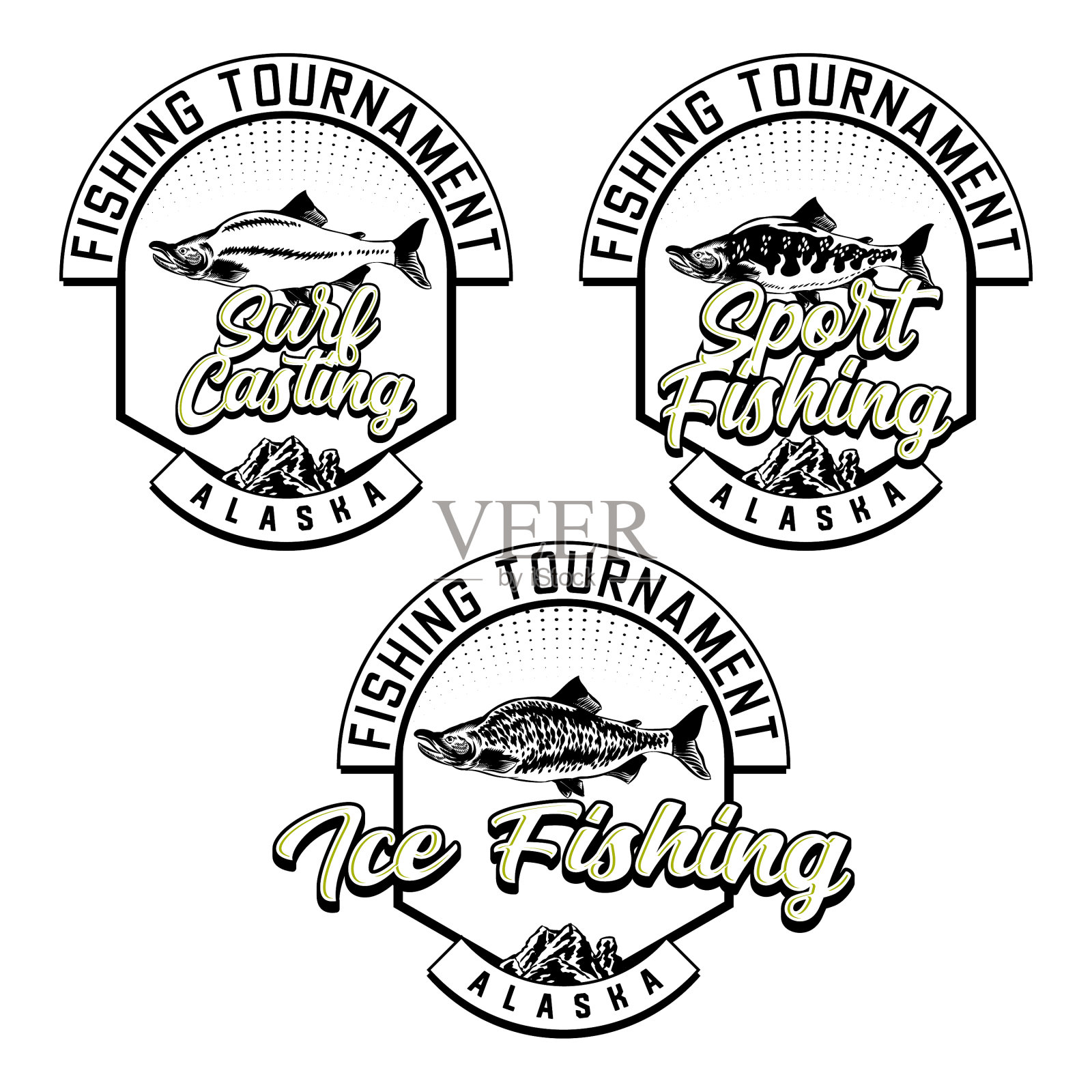 设置复古钓鱼俱乐部徽章徽章设计元素图片