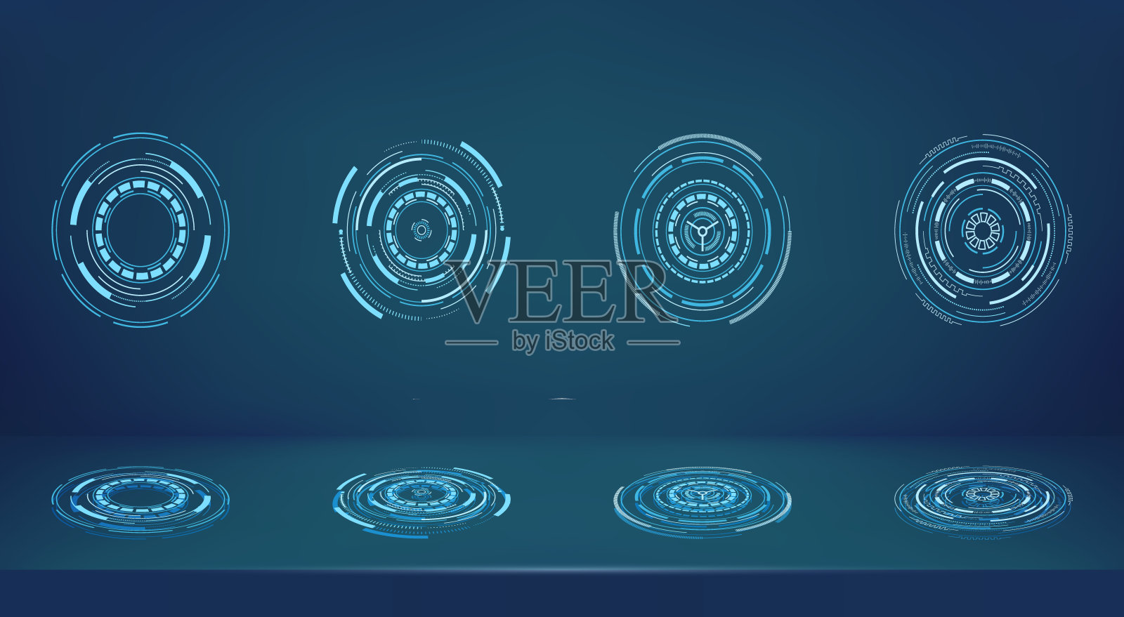 Hud的未来元素孤立在黑暗的背景。高新技术的用户界面。抽象的虚拟目标。矢量图插画图片素材