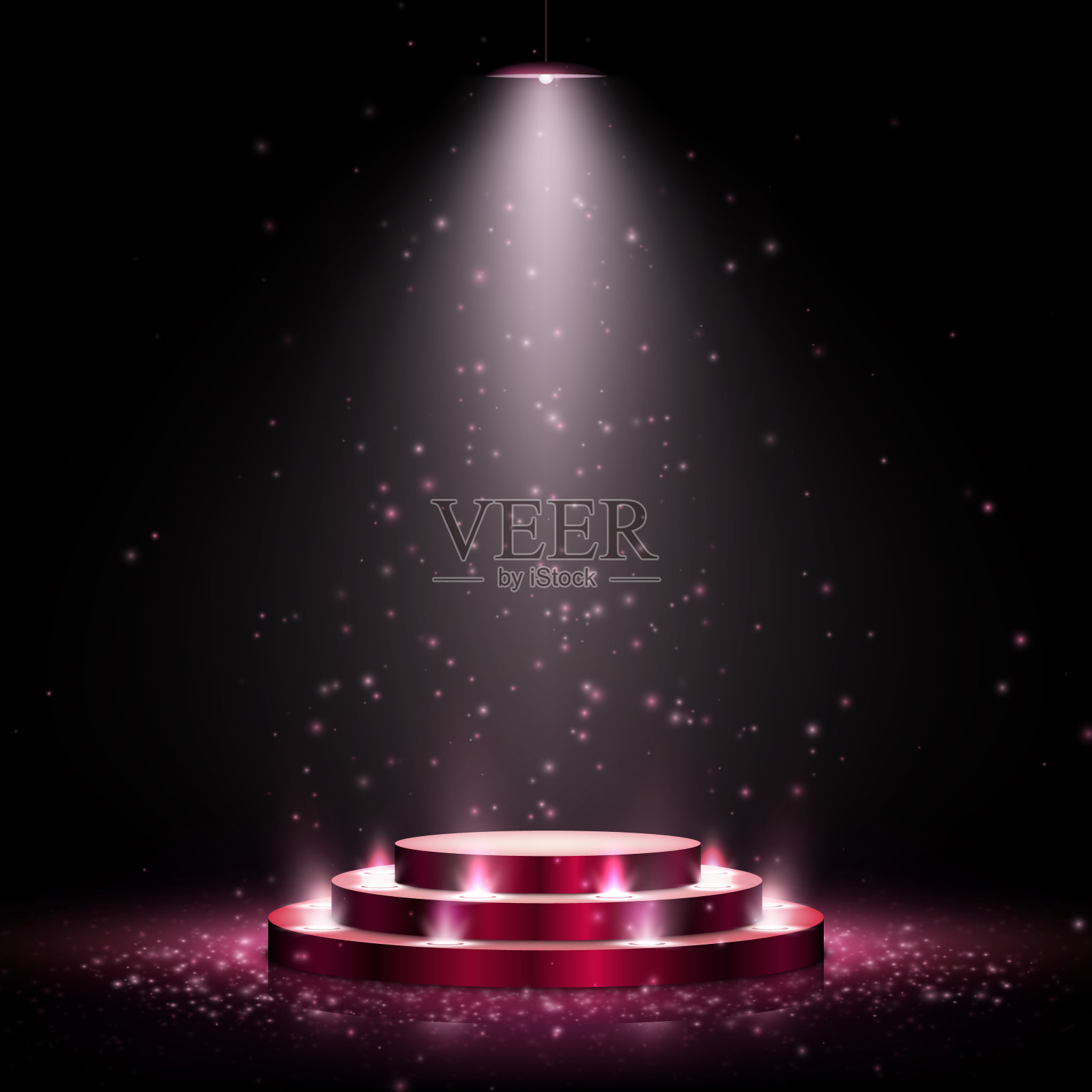 讲台与照明。颁奖典礼现场与黑暗的背景。矢量插图。空的基座。插画图片素材
