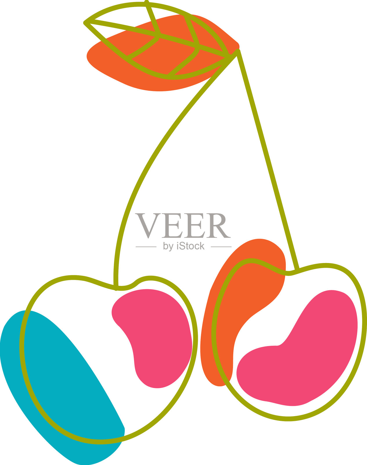 波西米亚风格的樱桃，一条线，一个点设计元素图片