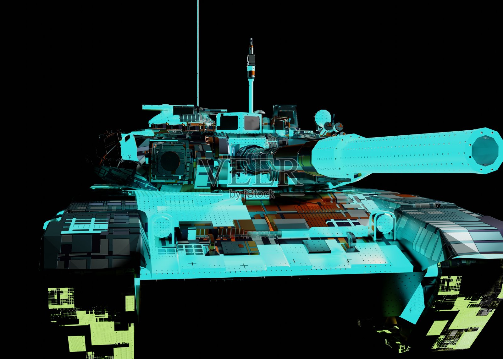 3d渲染的未来机械战斗机坦克在黑暗的背景照片摄影图片