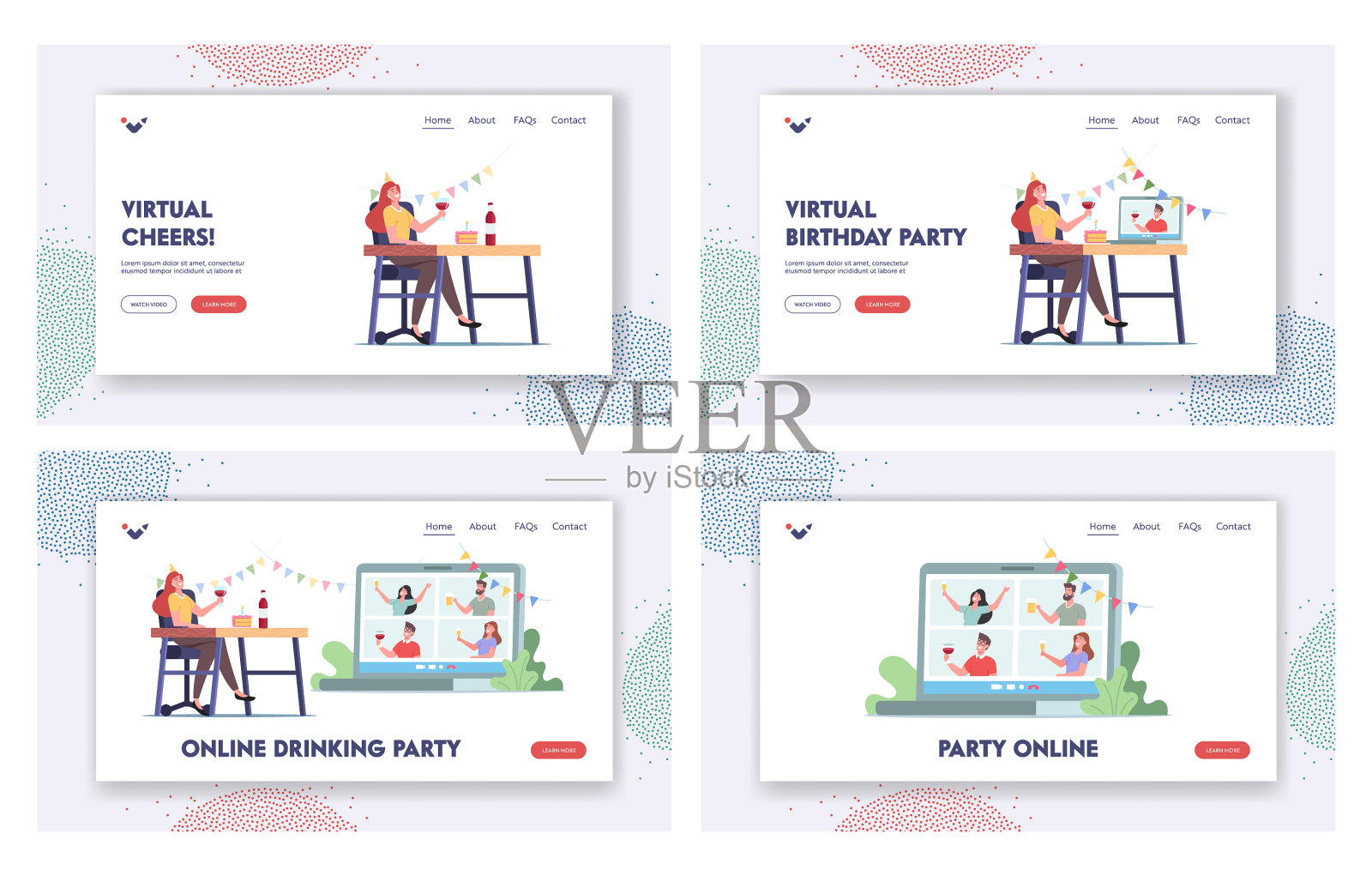 在线饮酒派对登陆页面模板设置插画图片素材