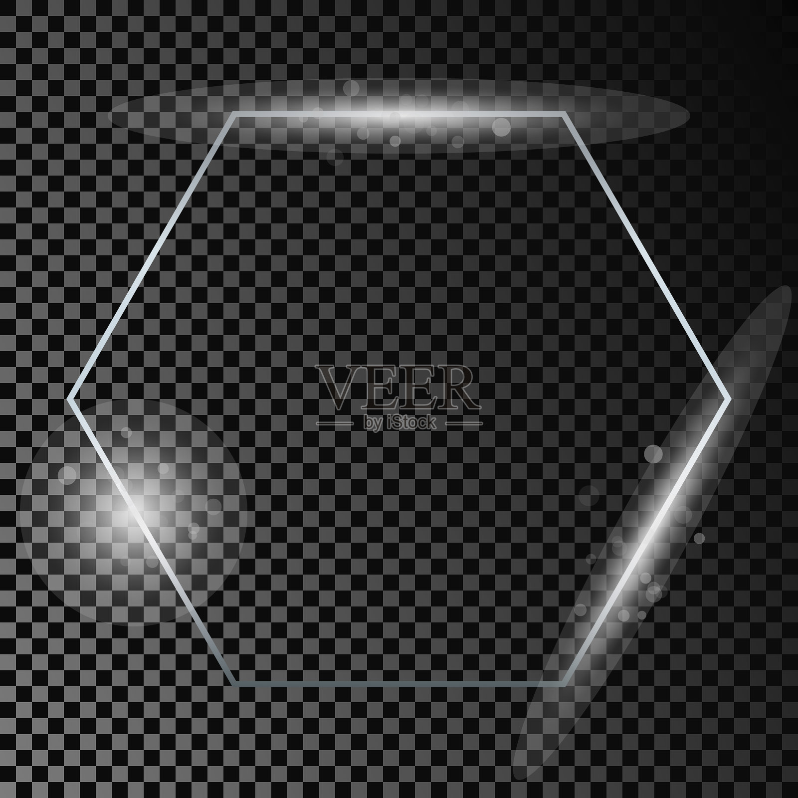 银色发光的六角框架与闪光插画图片素材