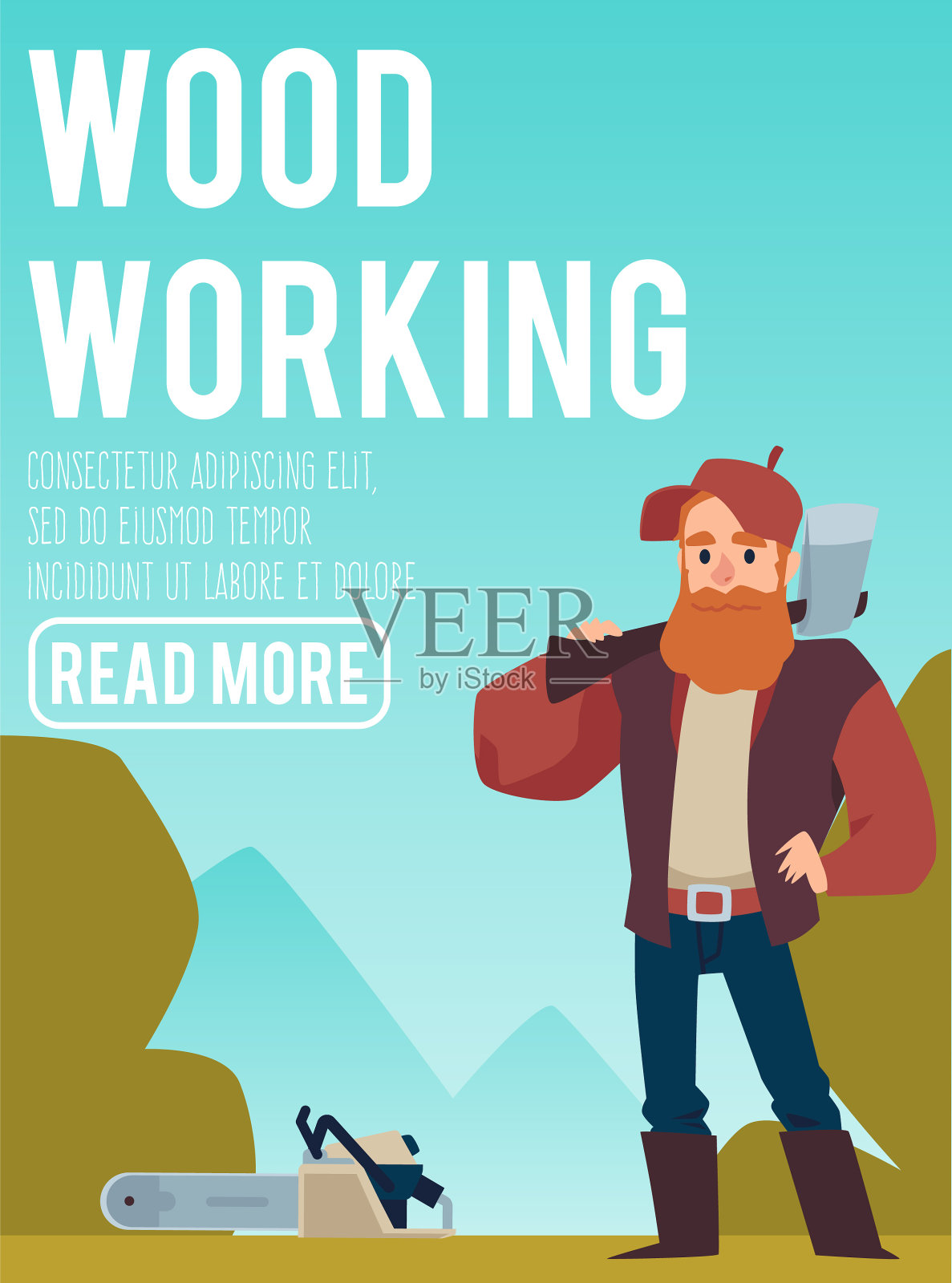 男角色伐木工人手持斧头砍树插画图片素材